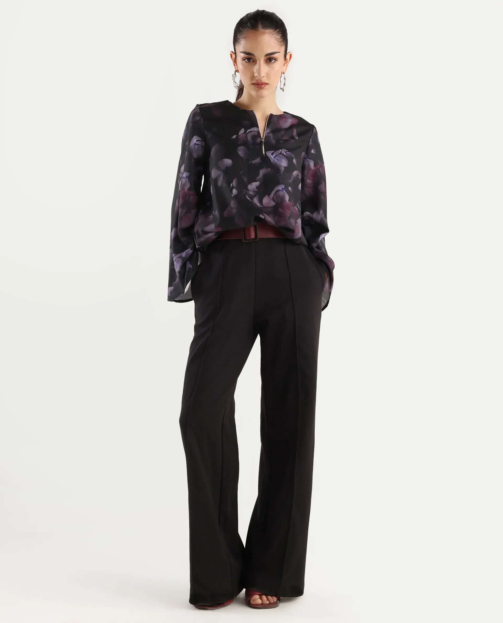 Rareism Women's Kiko Multi Polyester Crew Neck Floral Print Volume Sleeve Regular Fit Top - Image 2