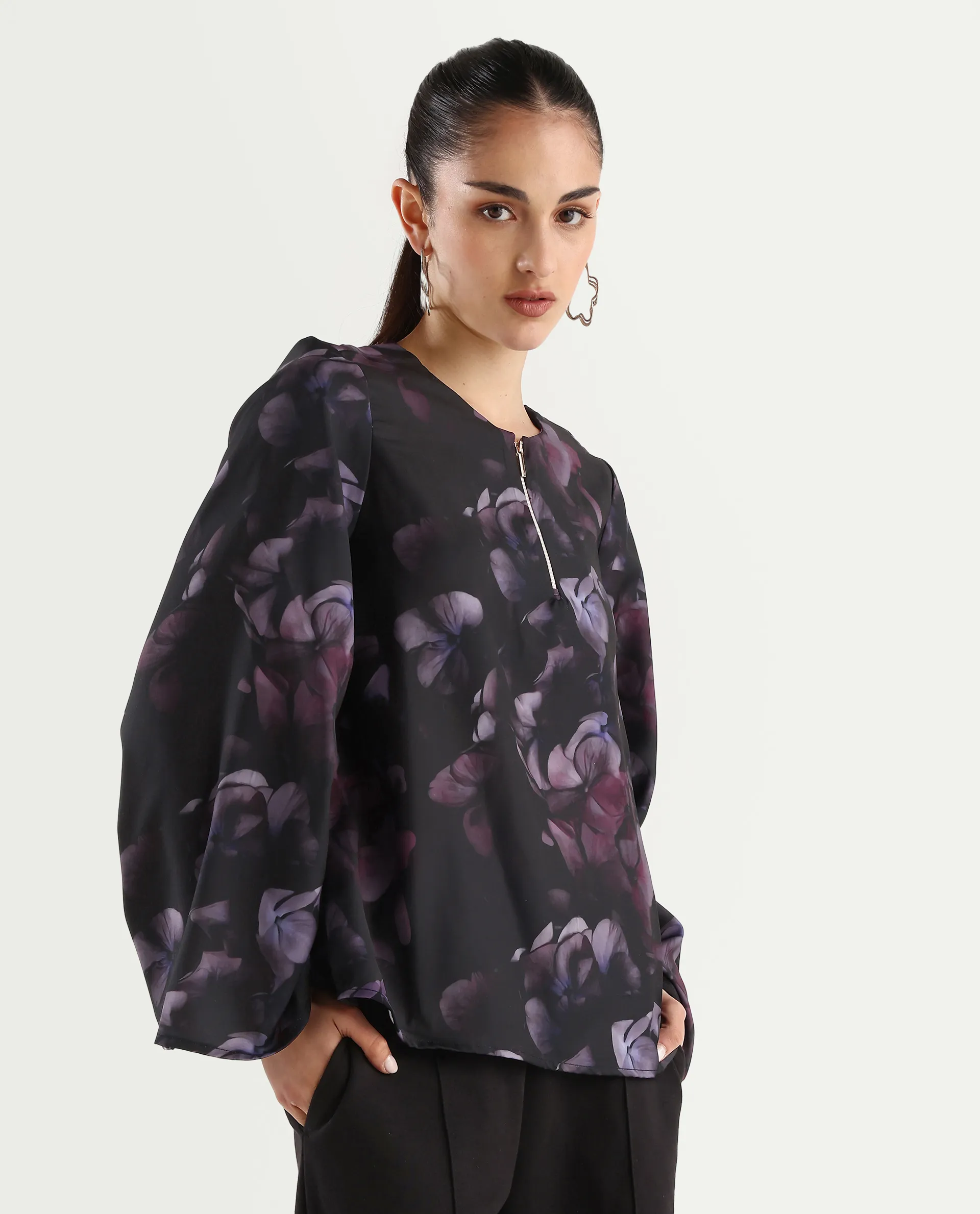 Rareism Women's Kiko Multi Polyester Crew Neck Floral Print Volume Sleeve Regular Fit Top - Image 5
