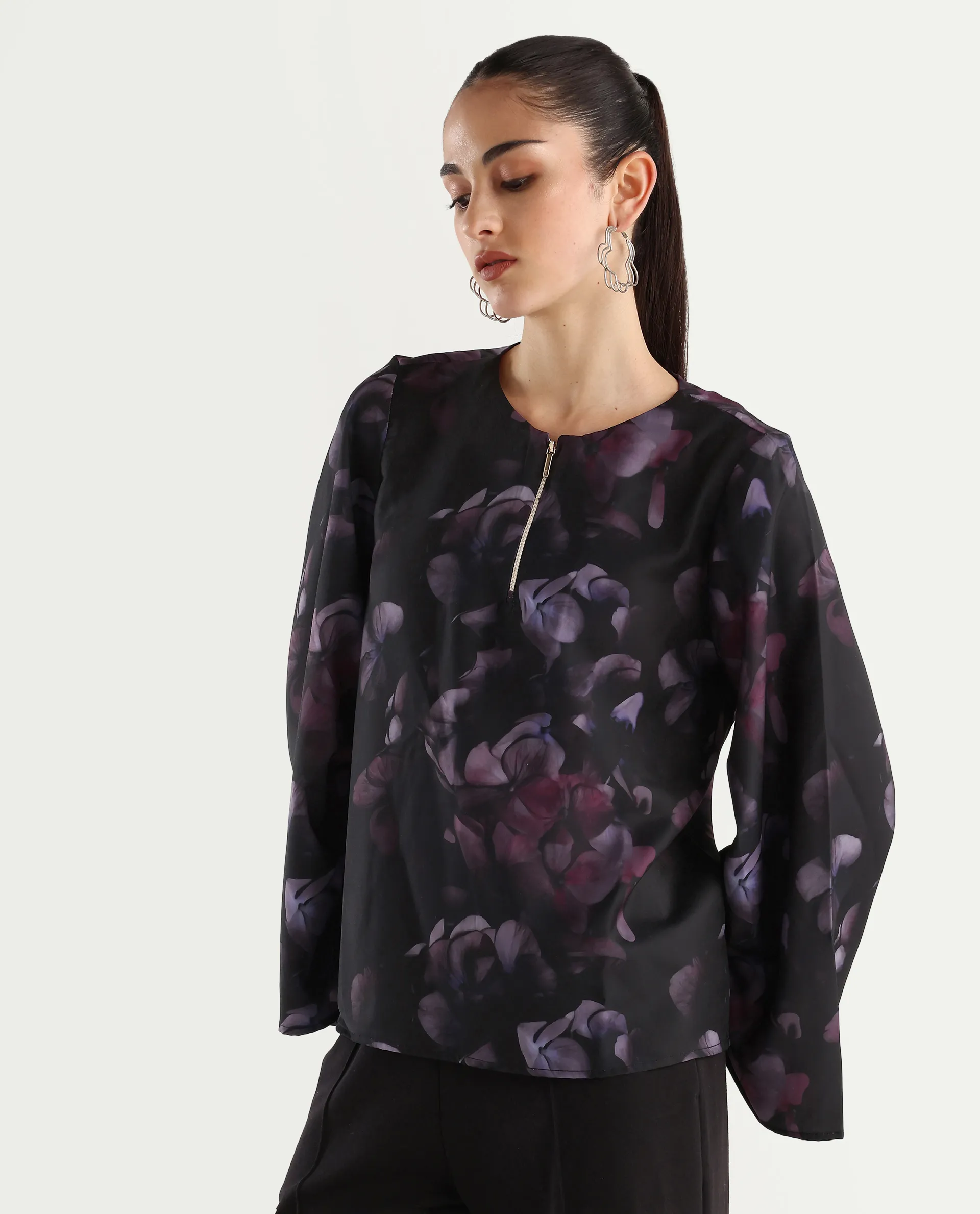 Rareism Women's Kiko Multi Polyester Crew Neck Floral Print Volume Sleeve Regular Fit Top - Image 6