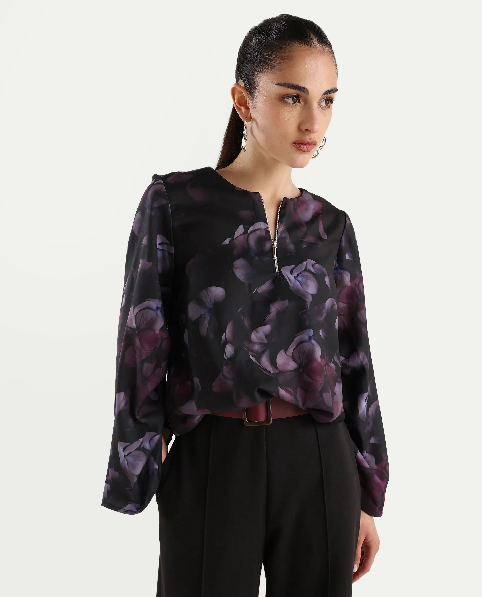 Rareism Women's Kiko Multi Polyester Crew Neck Floral Print Volume Sleeve Regular Fit Top - Image 7