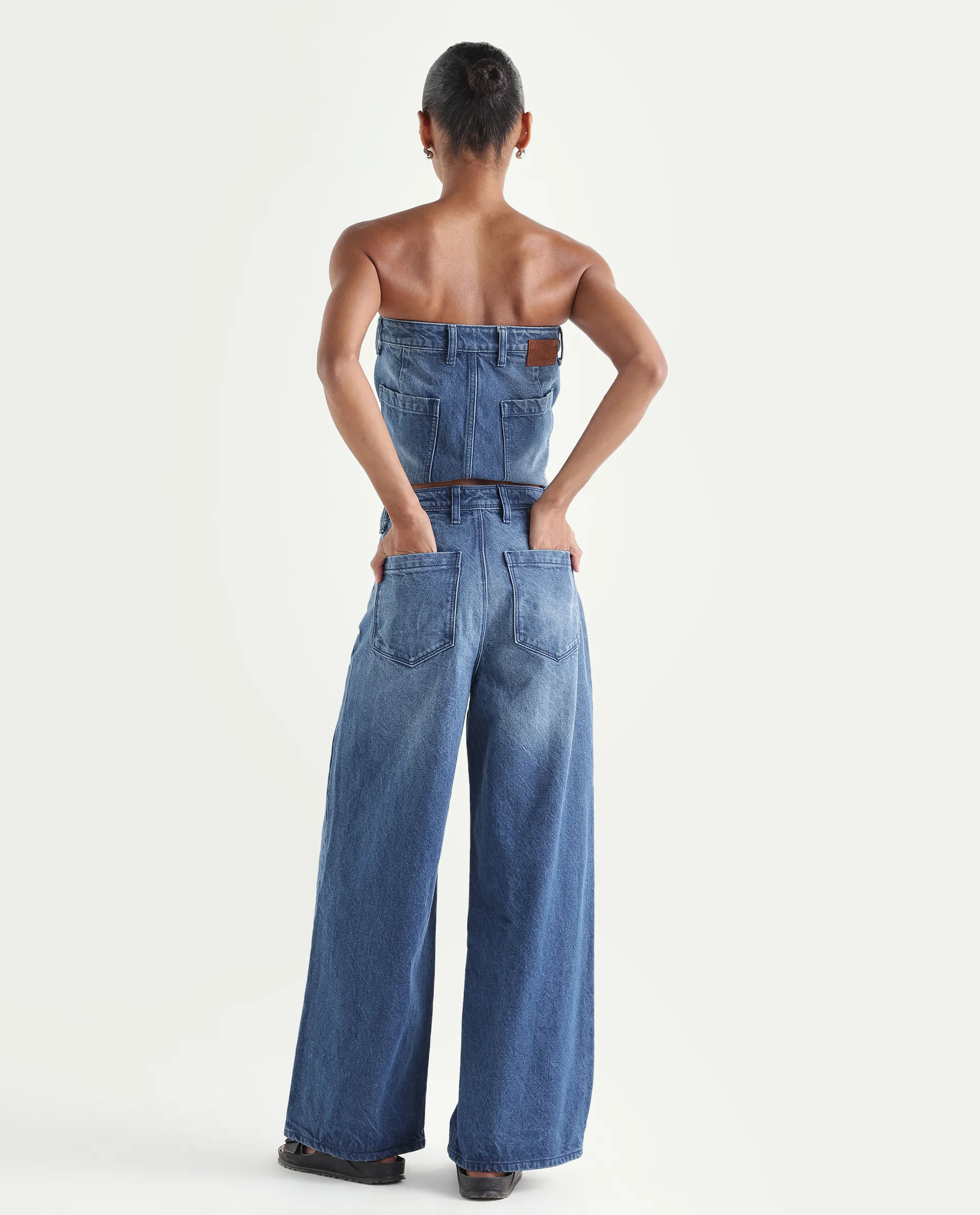 Rareism Women's Kikoi Blue Cotton Blend Plain Ankle Length Effortless Sculpt high wide Jeans - Image 7