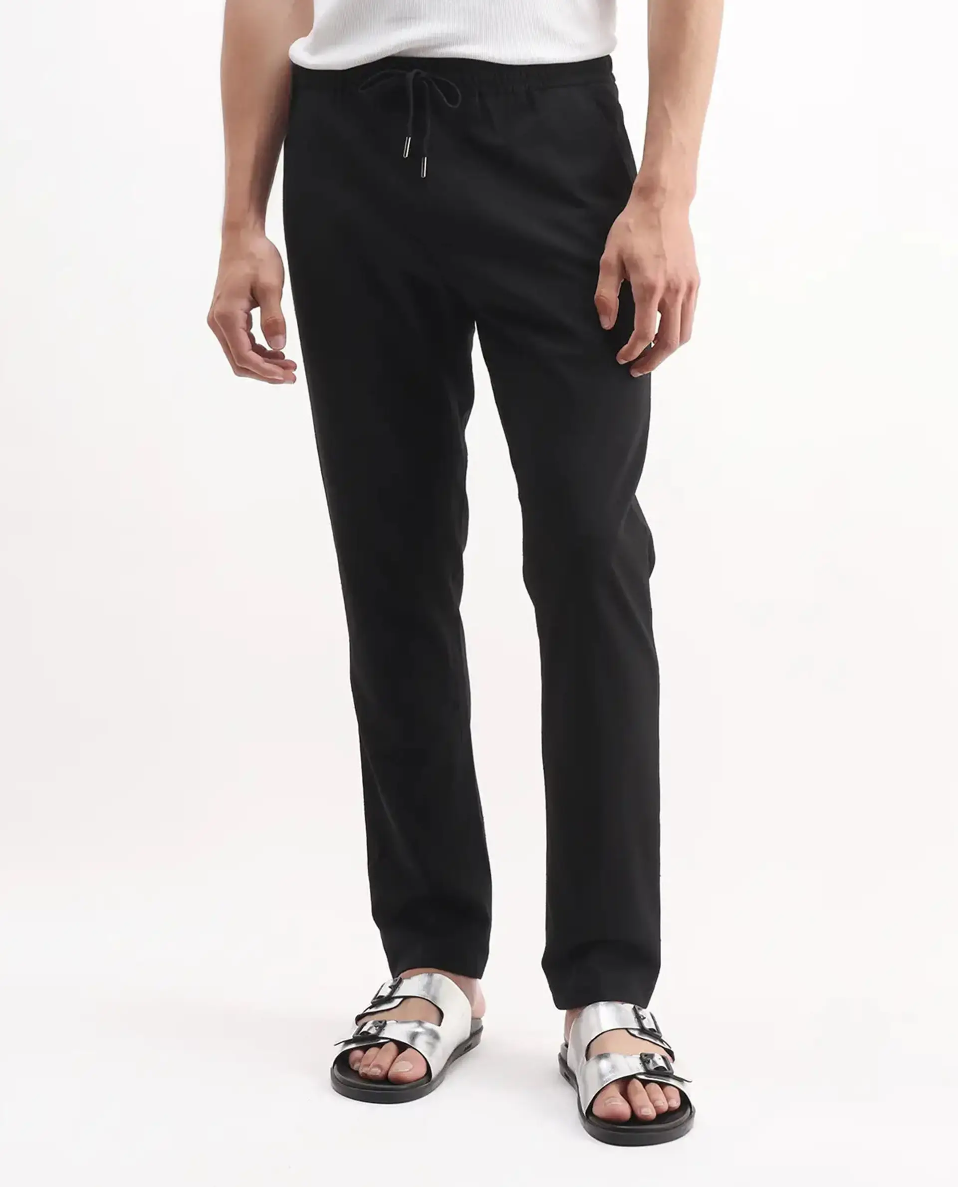 Rare Rabbit Men's Kikos-B Black Polyester Plain Regular Fit Trouser - Image 10