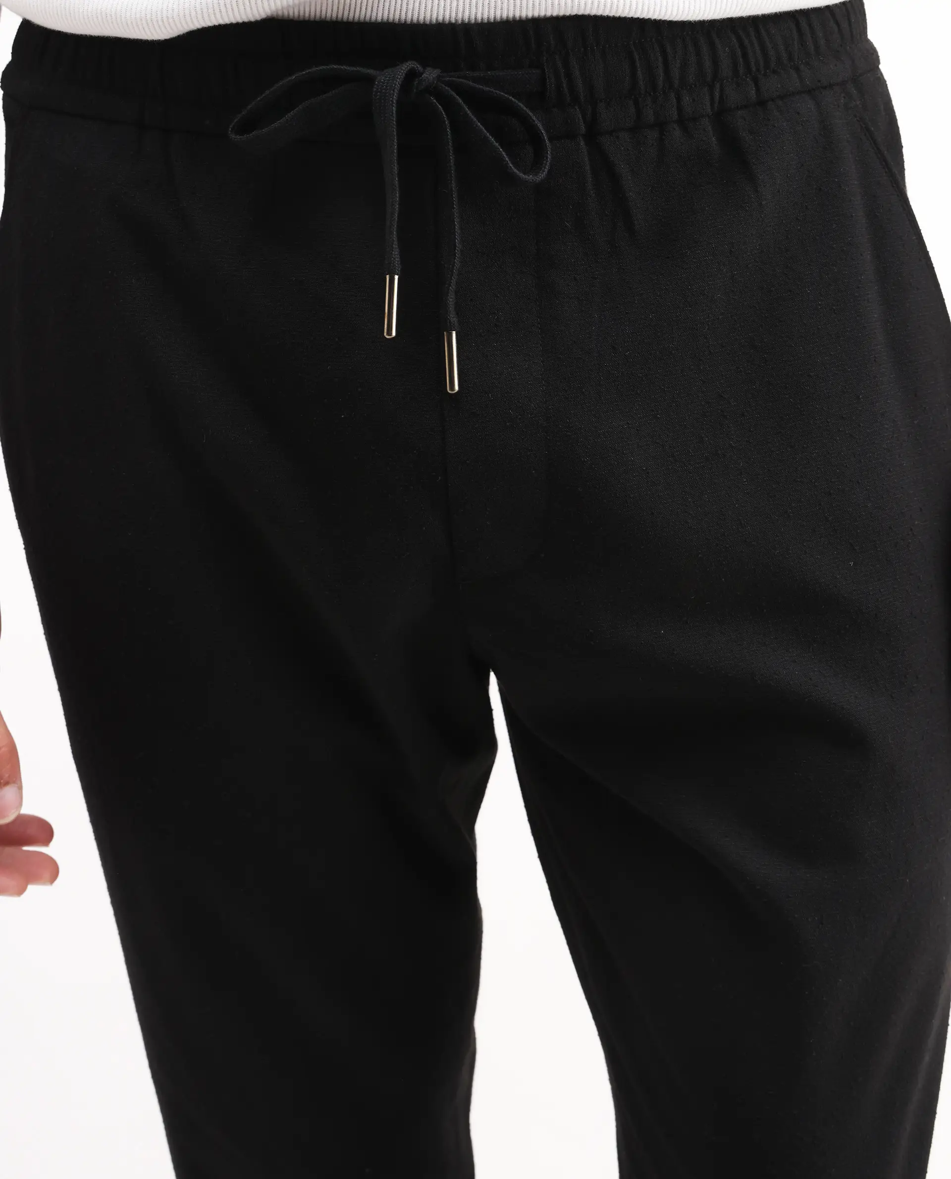 Rare Rabbit Men's Kikos-B Black Polyester Plain Regular Fit Trouser - Image 3