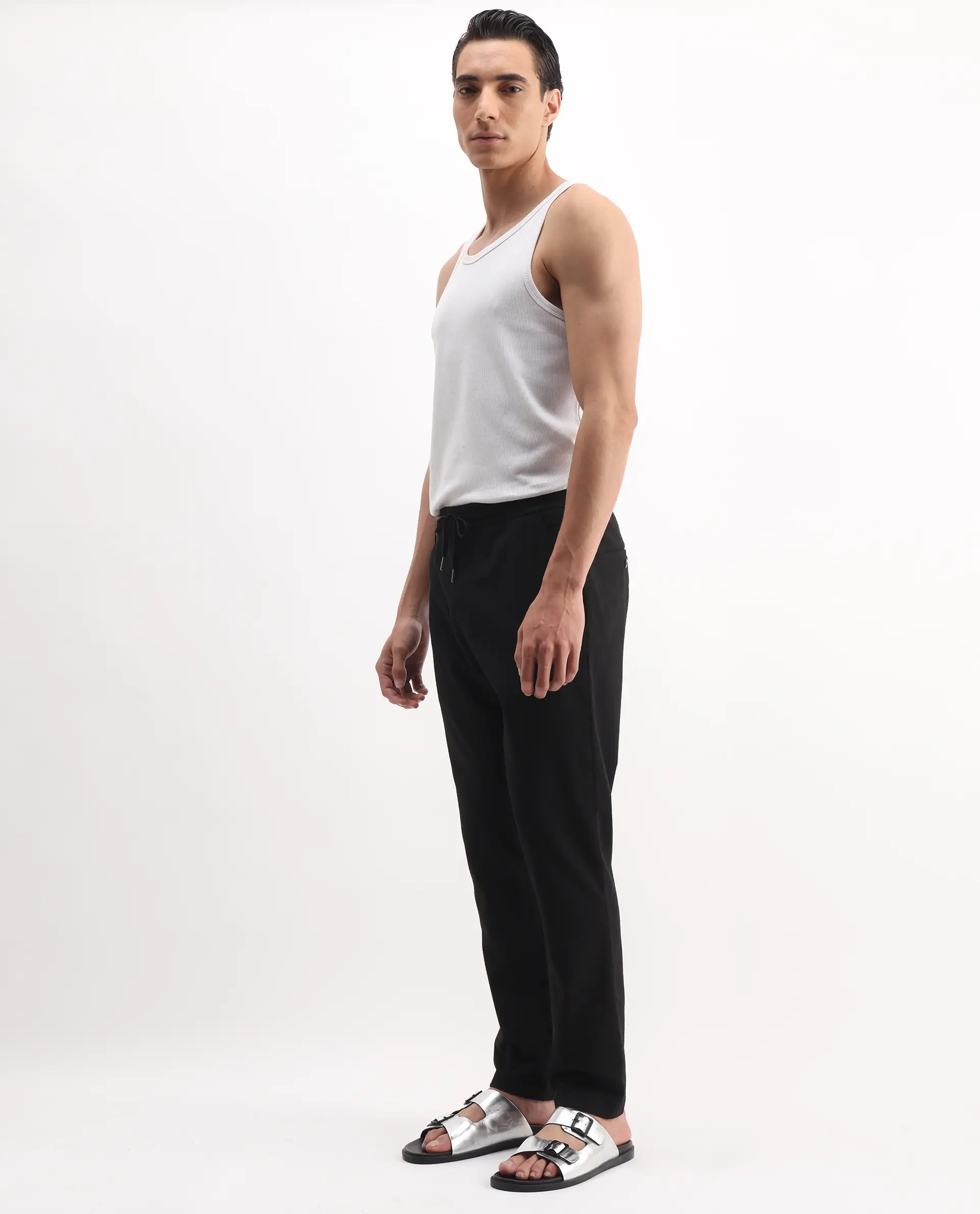 Rare Rabbit Men's Kikos-B Black Polyester Plain Regular Fit Trouser - Image 5