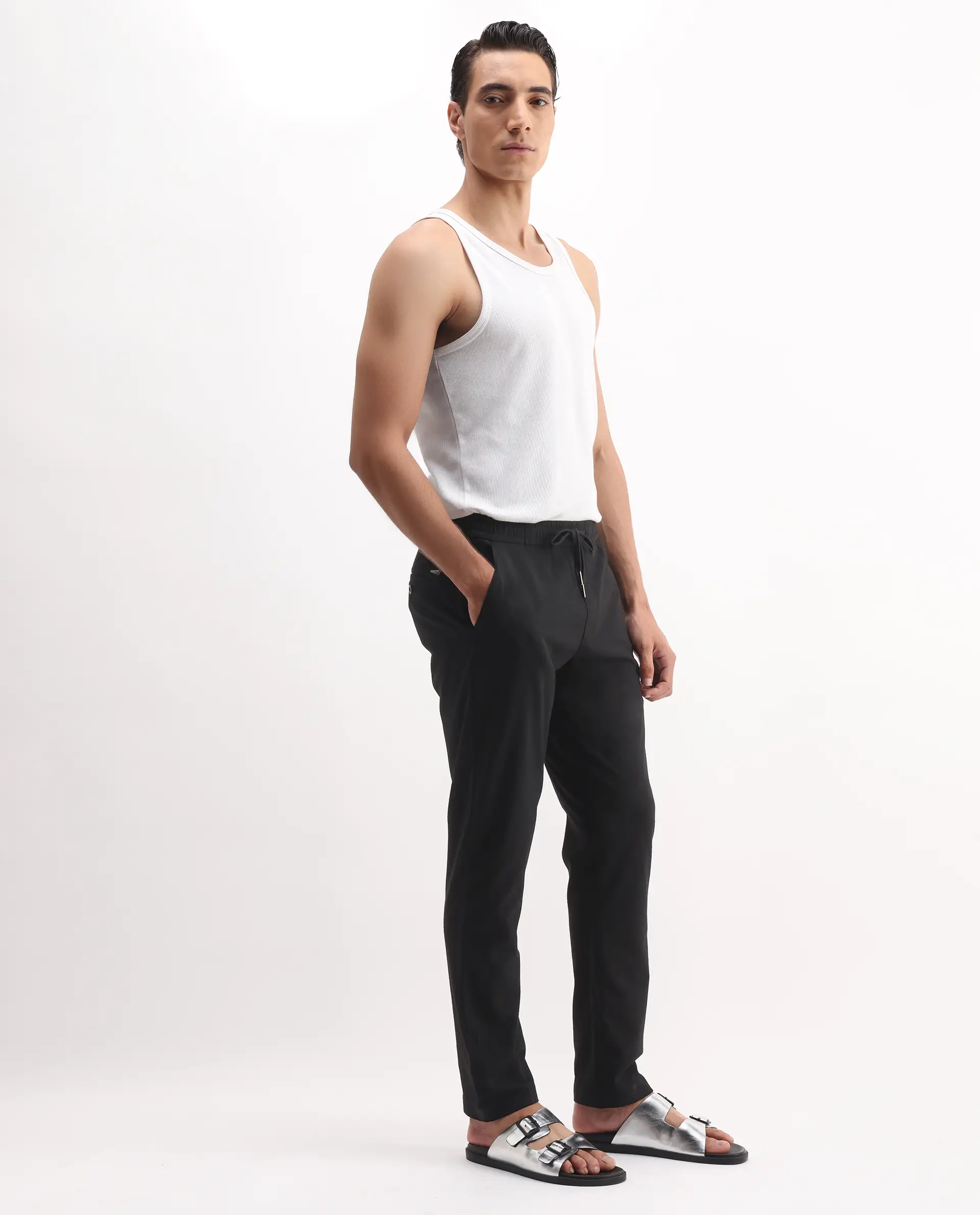 Rare Rabbit Men's Kikos-B Black Polyester Plain Regular Fit Trouser - Image 7