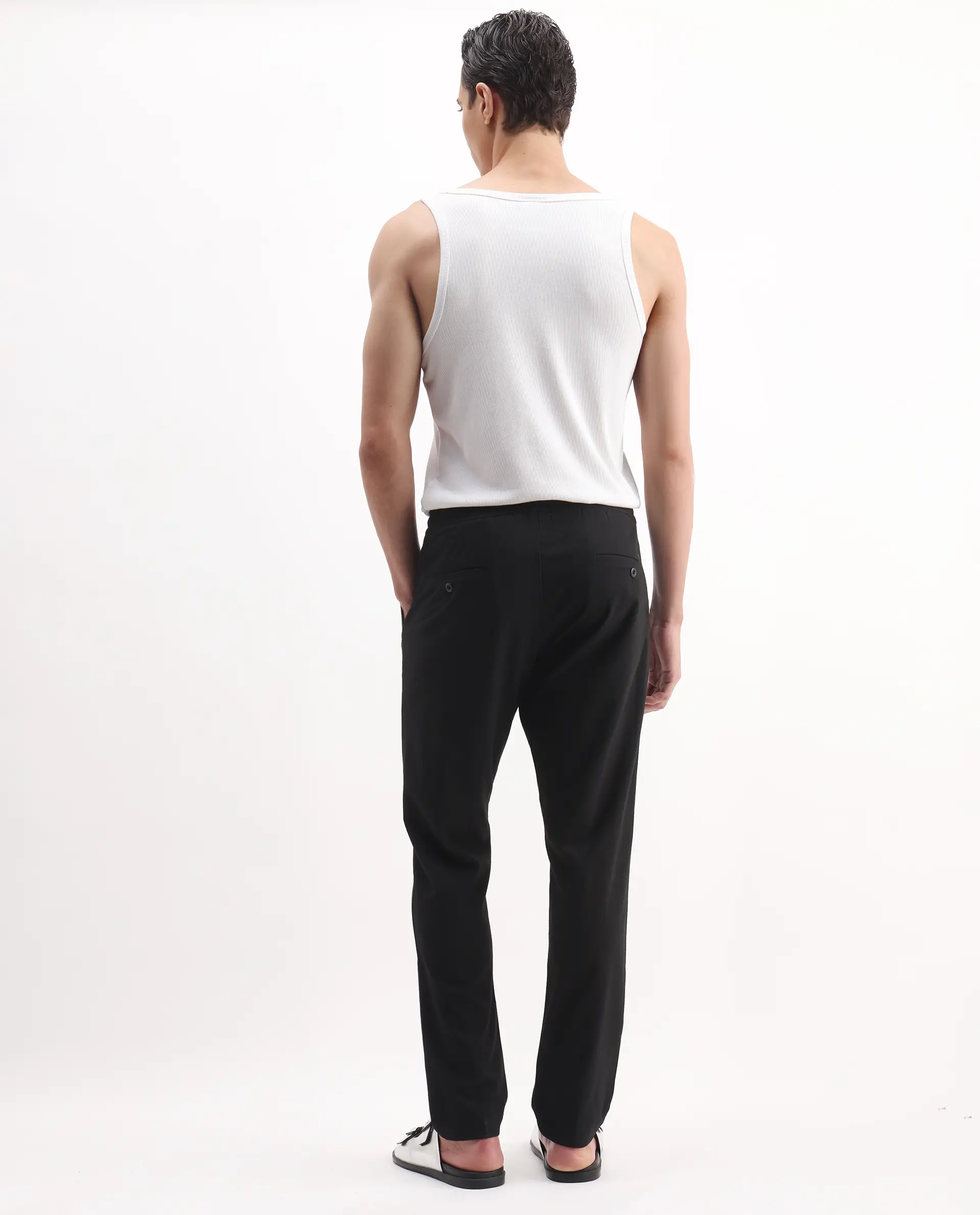 Rare Rabbit Men's Kikos-B Black Polyester Plain Regular Fit Trouser - Image 9