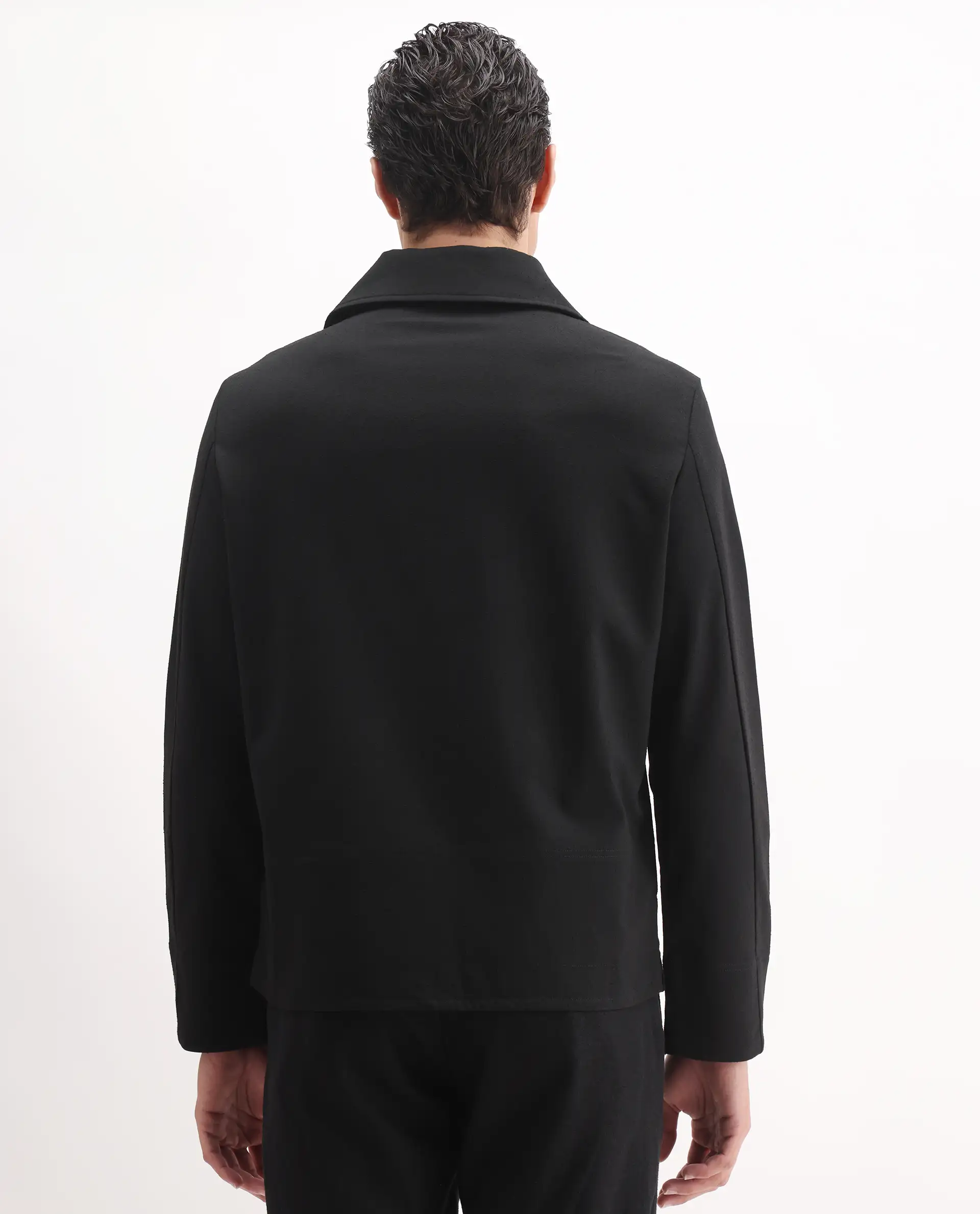 Rare Rabbit Men's Kikos-T Black Polyester Blend Plain Relaxed Fit Full Sleeve Collared Shaket - Image 6