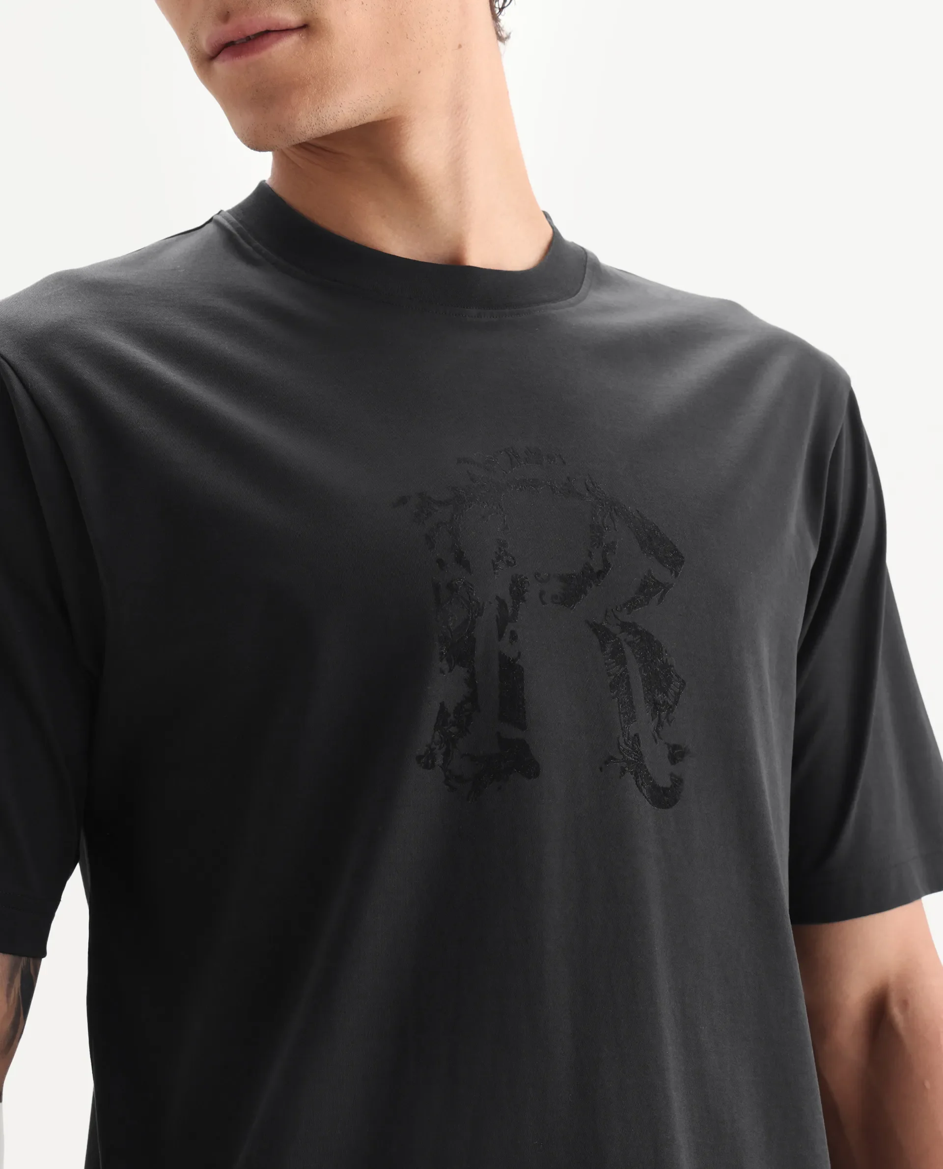 Rare Rabbit Men's Kilon Black Cotton Fabric Half Sleeve Crew Neck Regular Fit Graphic Print T-Shirt - Image 3