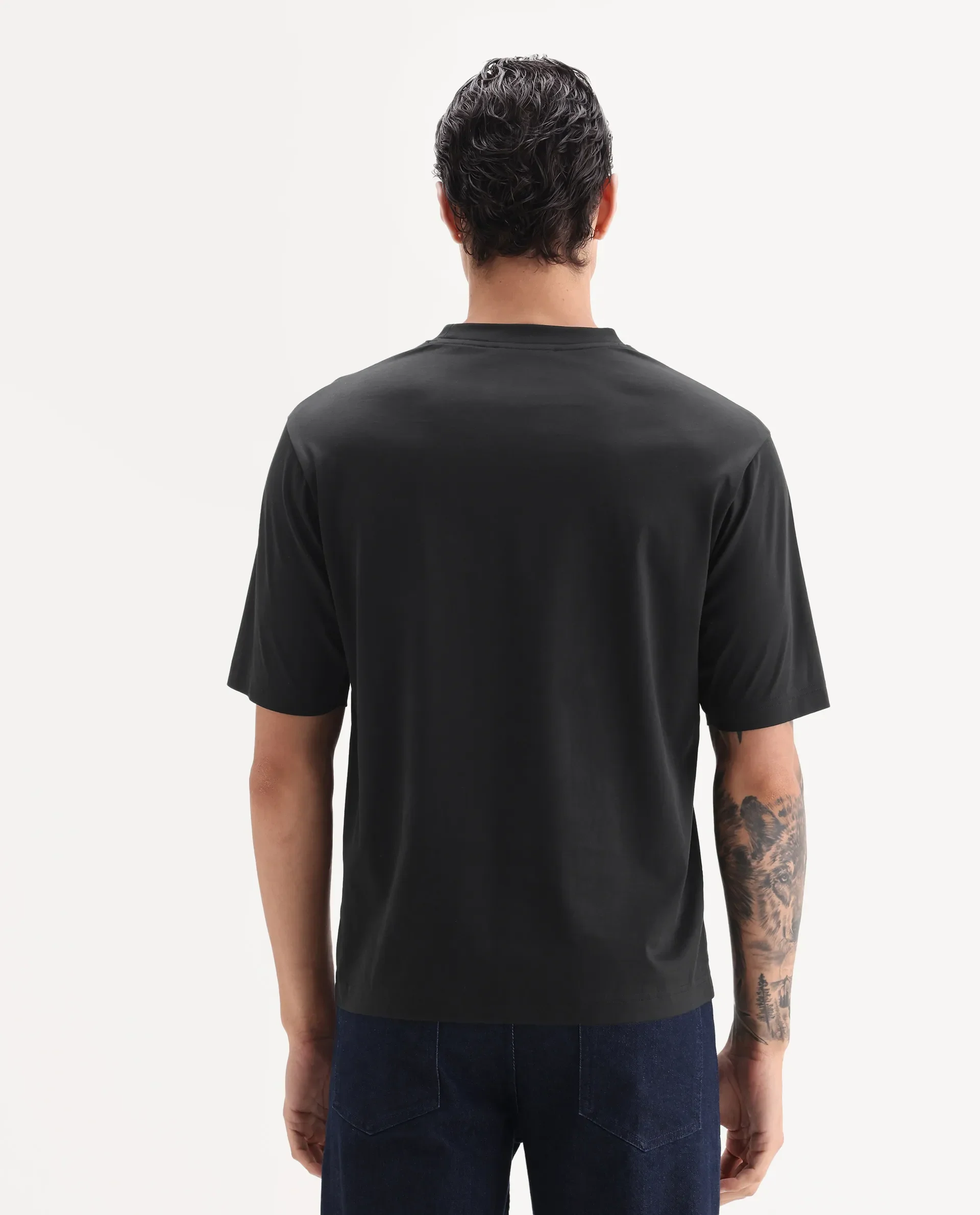Rare Rabbit Men's Kilon Black Cotton Fabric Half Sleeve Crew Neck Regular Fit Graphic Print T-Shirt - Image 6