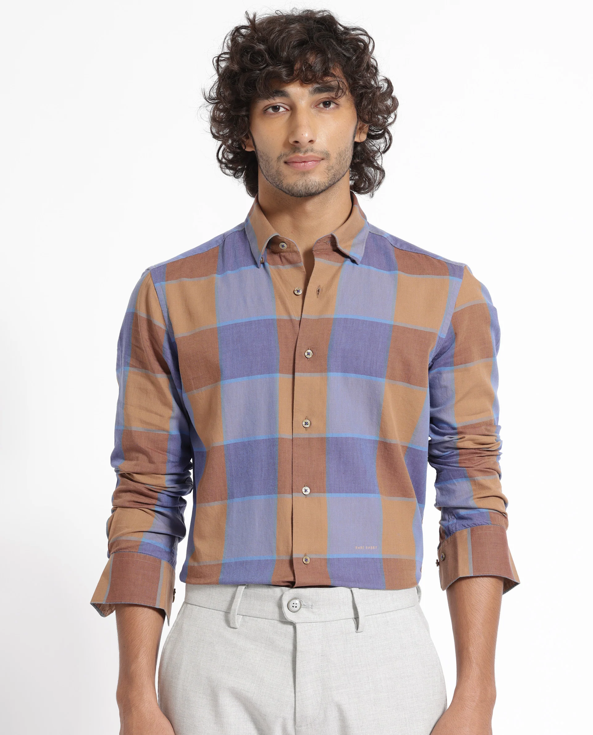 Rare Rabbit Men's Kim Brown Tencel Checked Print Regular Fit Full Sleeve Collared Shirt - Image 10