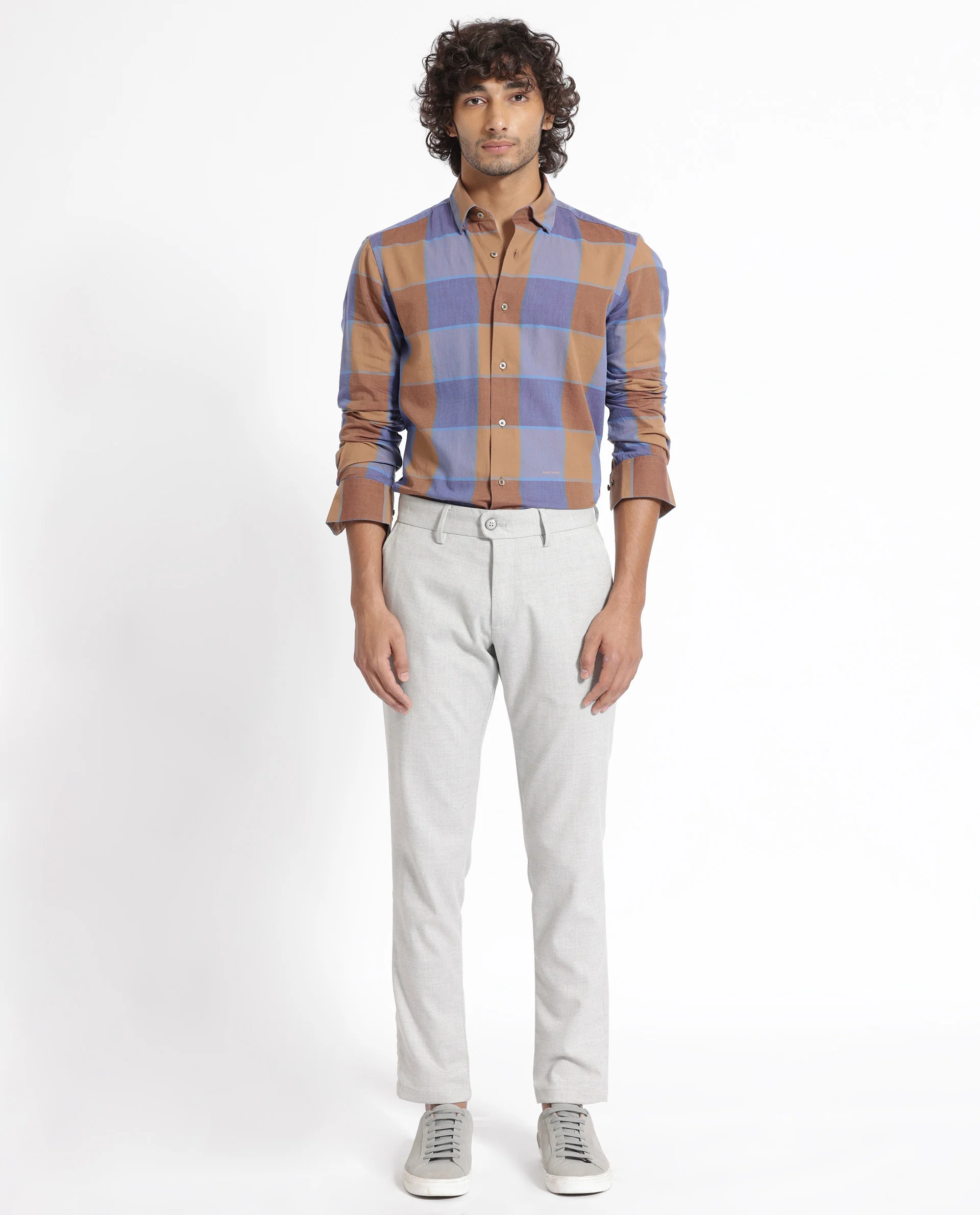Rare Rabbit Men's Kim Brown Tencel Checked Print Regular Fit Full Sleeve Collared Shirt - Image 2