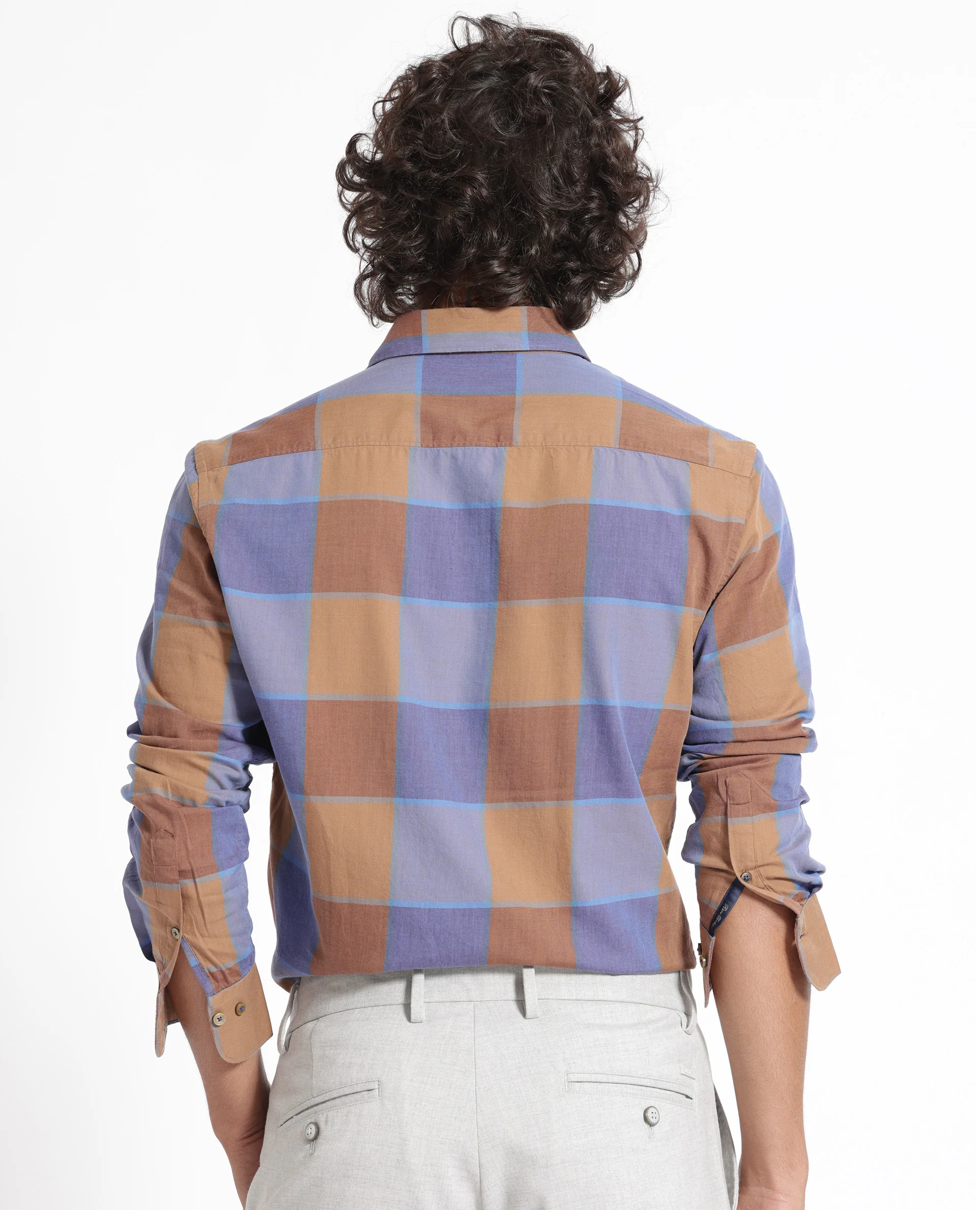 Rare Rabbit Men's Kim Brown Tencel Checked Print Regular Fit Full Sleeve Collared Shirt - Image 5