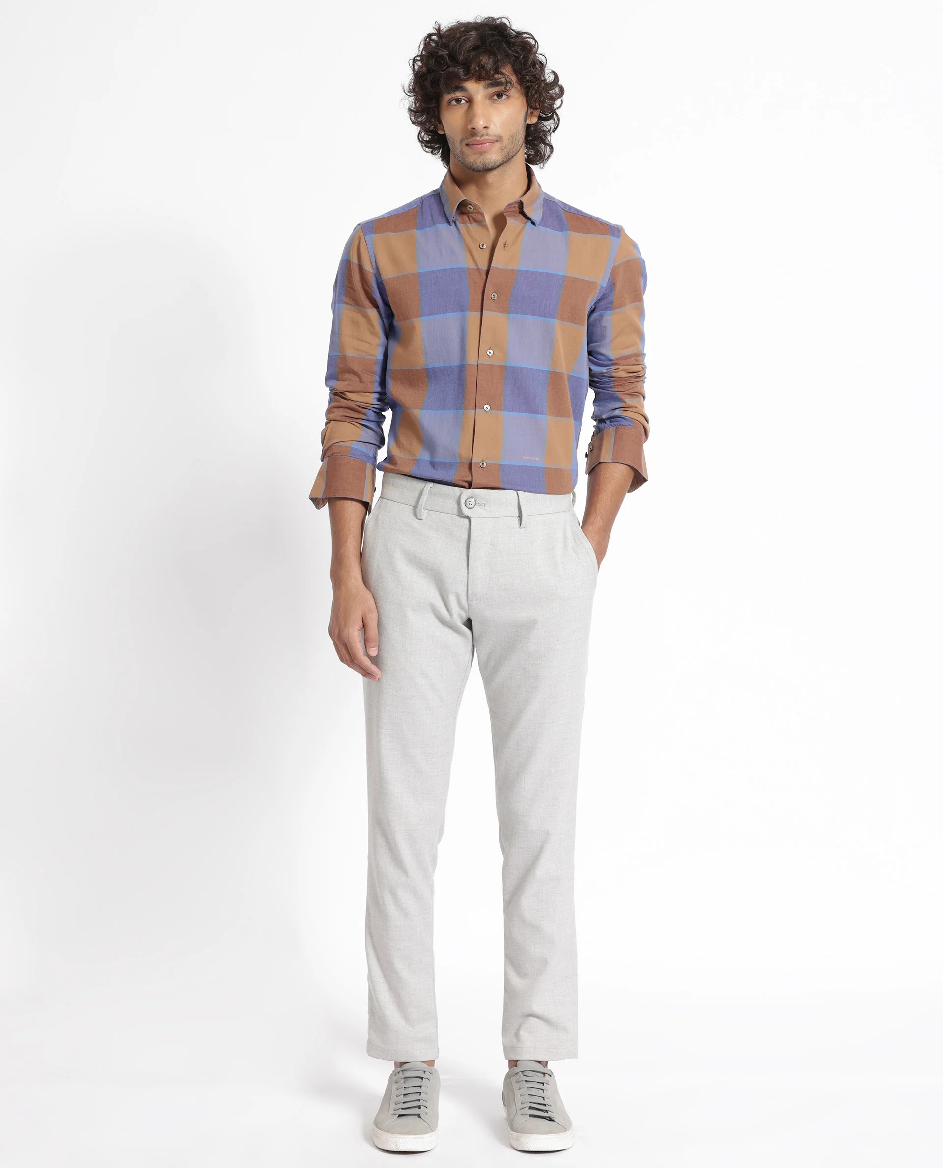 Rare Rabbit Men's Kim Brown Tencel Checked Print Regular Fit Full Sleeve Collared Shirt - Image 6