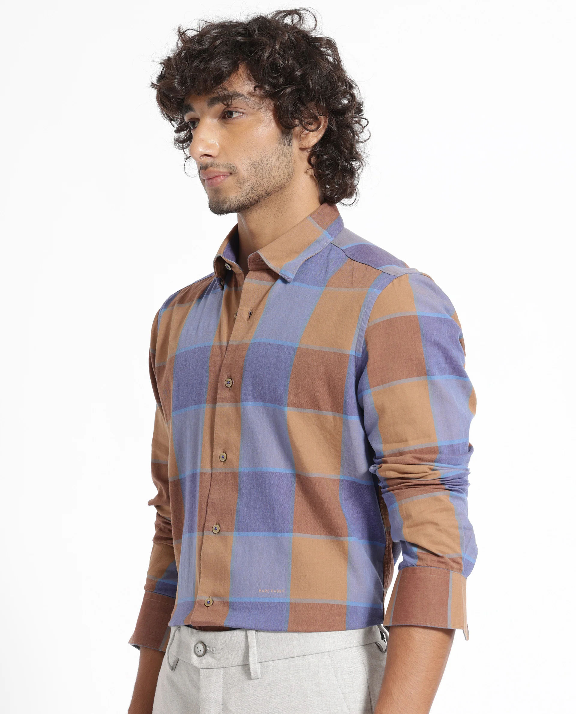 Rare Rabbit Men's Kim Brown Tencel Checked Print Regular Fit Full Sleeve Collared Shirt - Image 8
