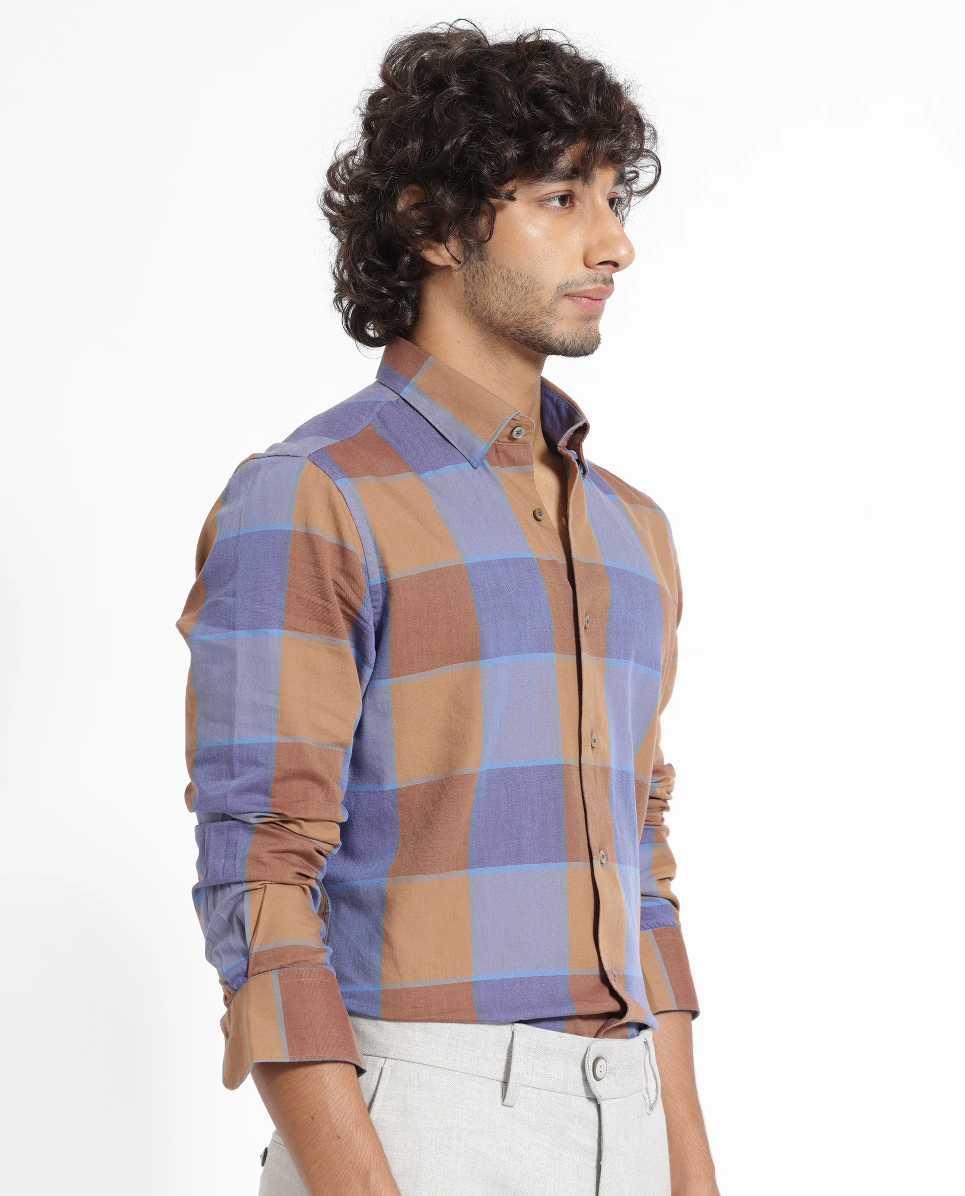 Rare Rabbit Men's Kim Brown Tencel Checked Print Regular Fit Full Sleeve Collared Shirt - Image 9
