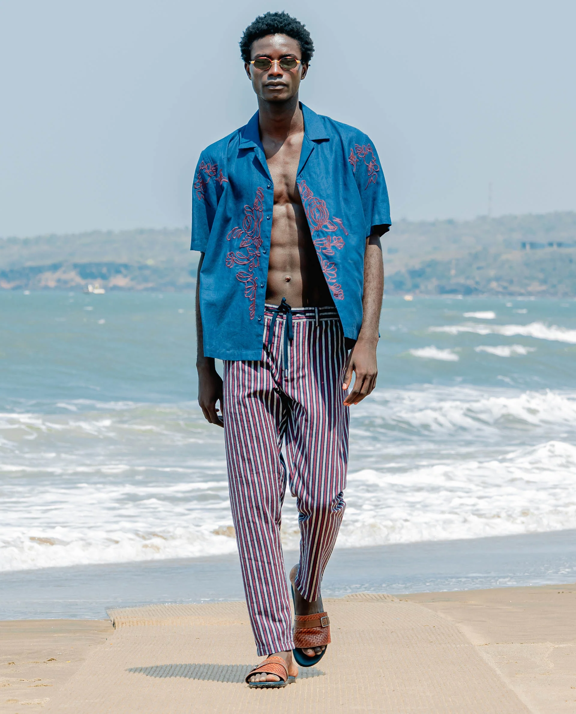 Rare Rabbit Men's Kimo Maroon Linen Blend Striped Print Regular Fit Trouser - Image 9