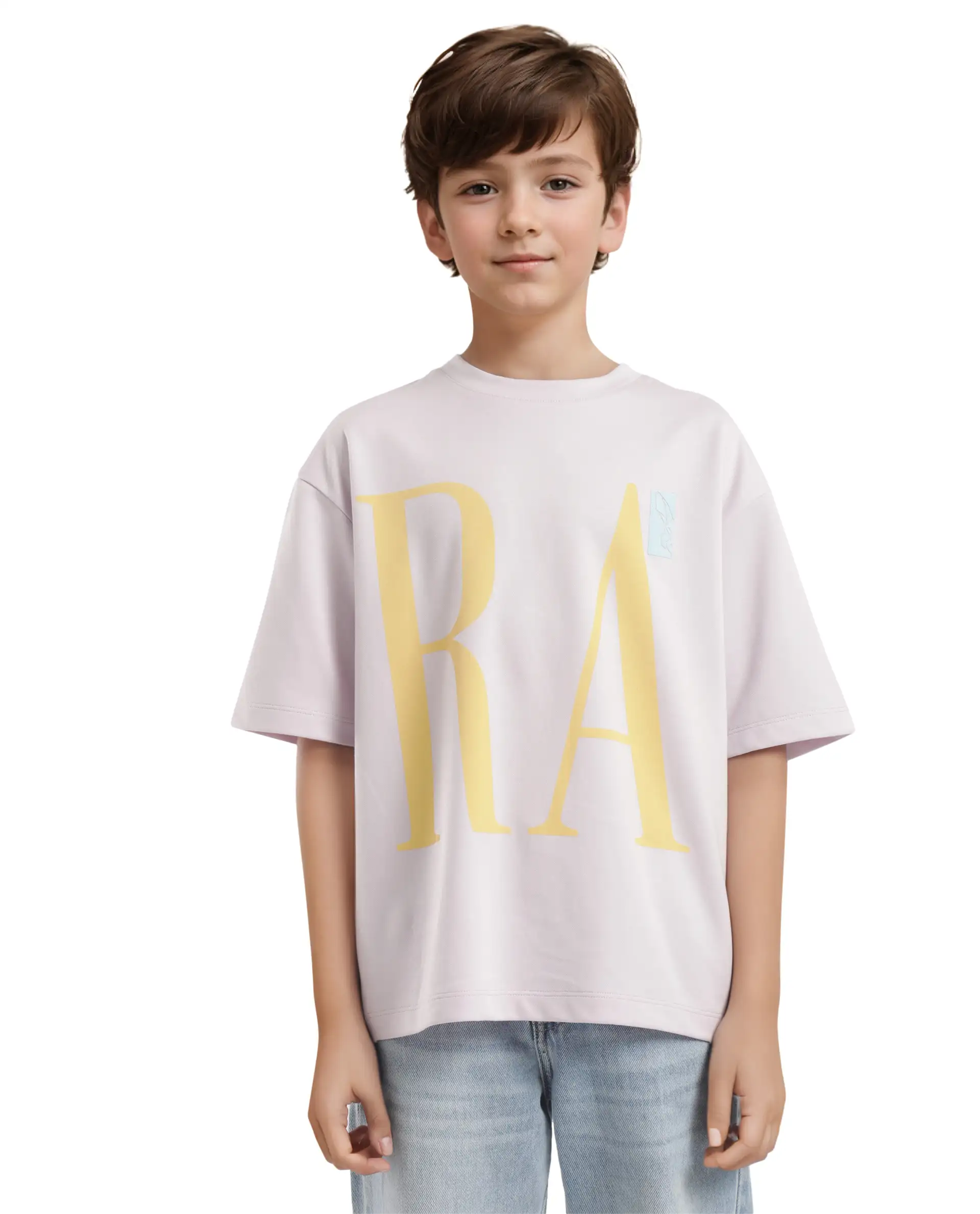Rare Ones Kids Kin Purple Cotton Half Sleeves Crew Neck Oversized Fit Graphic Print T-Shirt