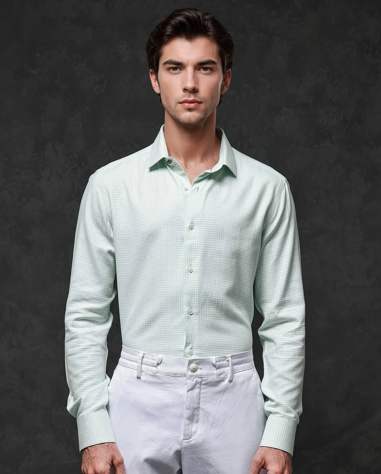 Rare Rabbit Men's Kinate Pastel Green Cotton Checked Print Regular Fit Full Sleeve Collared Shirt
