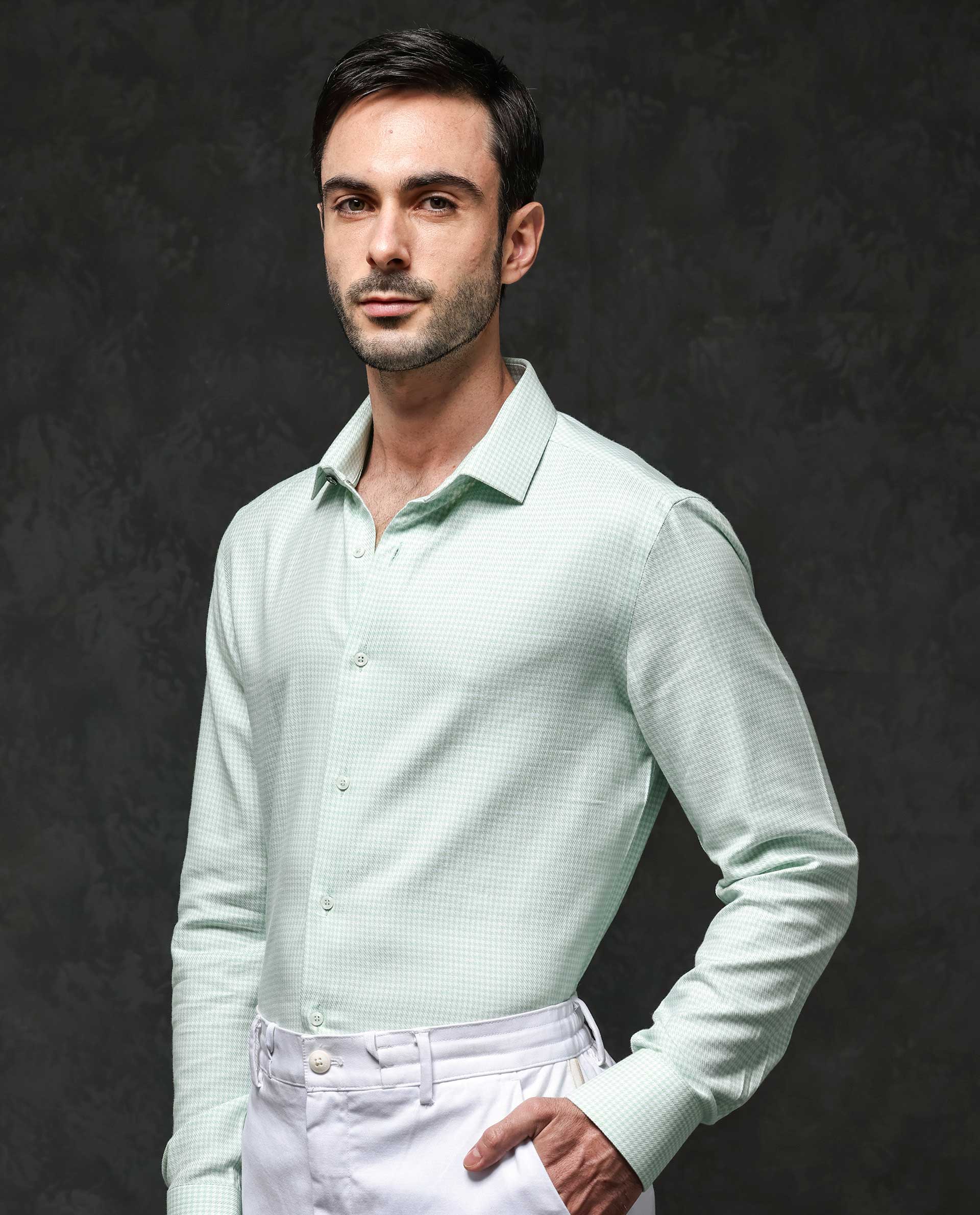 Rare Rabbit Men's Kinate Pastel Green Cotton Checked Print Regular Fit Full Sleeve Collared Shirt - Image 3