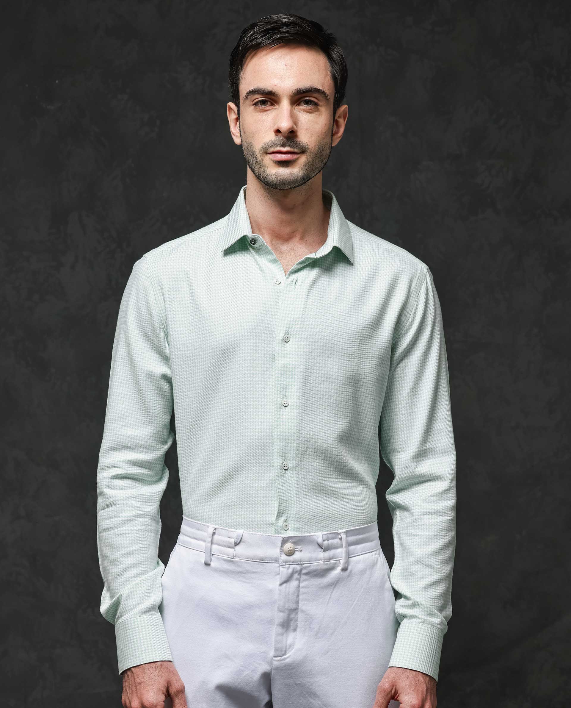 Rare Rabbit Men's Kinate Pastel Green Cotton Checked Print Regular Fit Full Sleeve Collared Shirt - Image 7