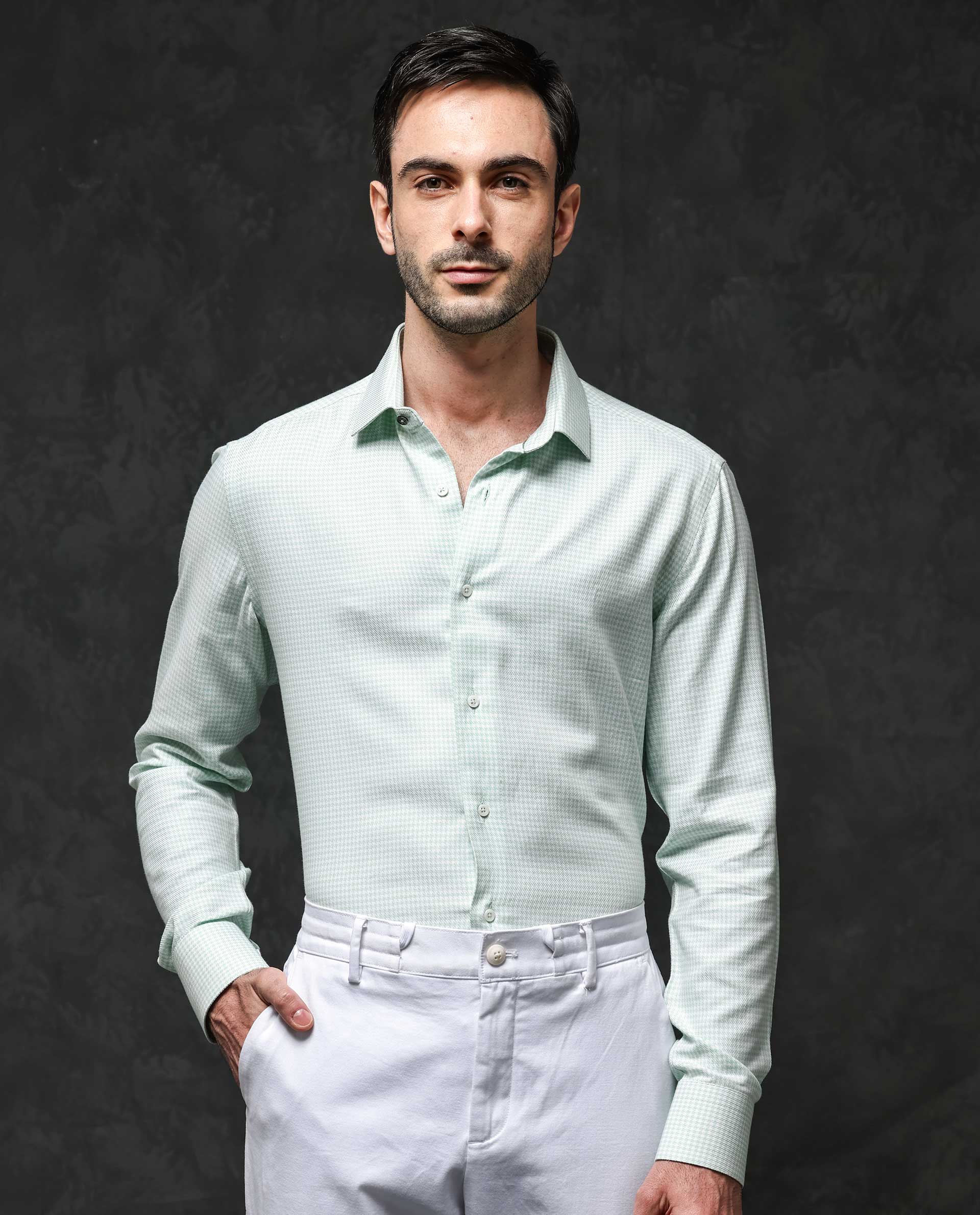 Rare Rabbit Men's Kinate Pastel Green Cotton Checked Print Regular Fit Full Sleeve Collared Shirt - Image 8