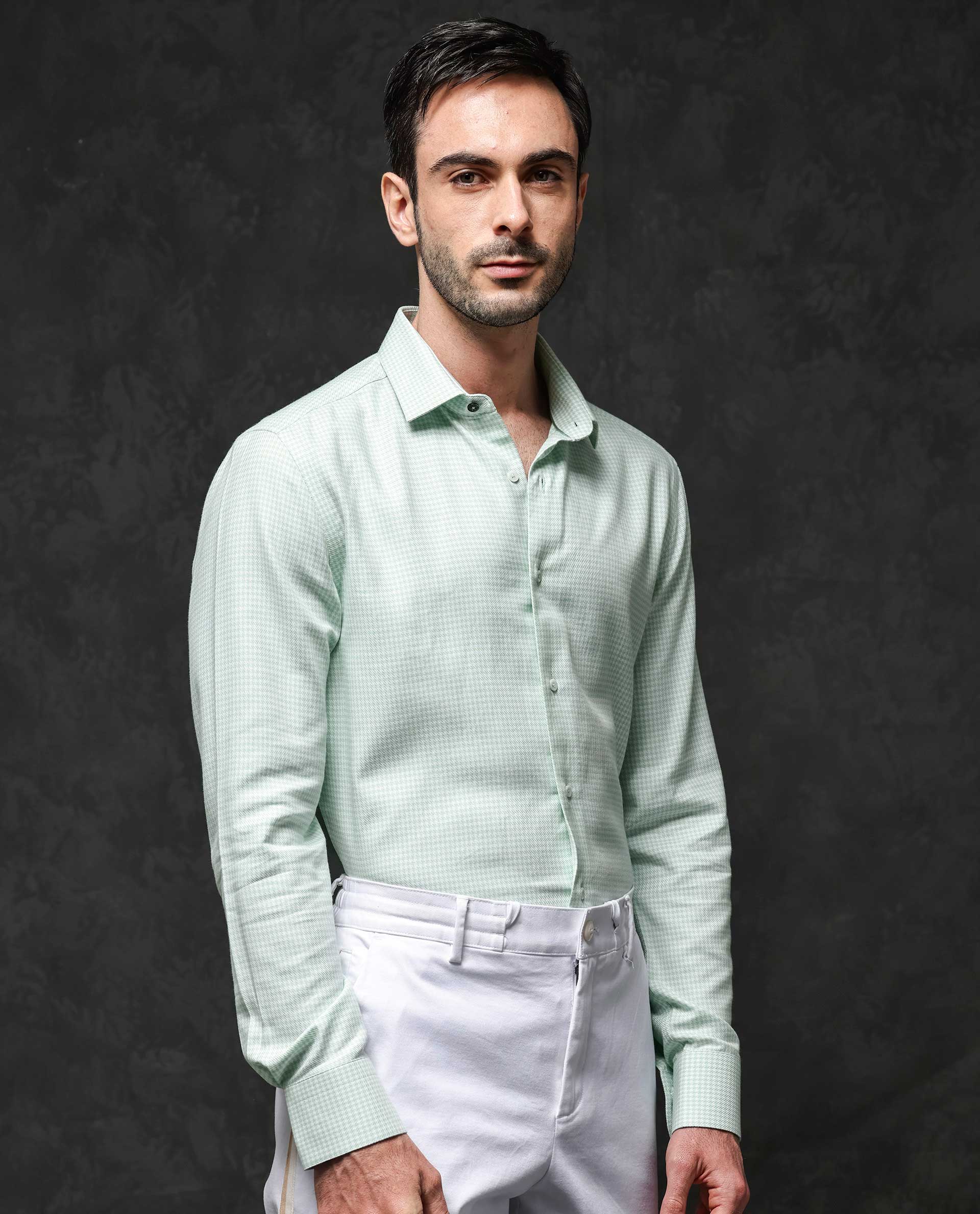 Rare Rabbit Men's Kinate Pastel Green Cotton Checked Print Regular Fit Full Sleeve Collared Shirt - Image 9