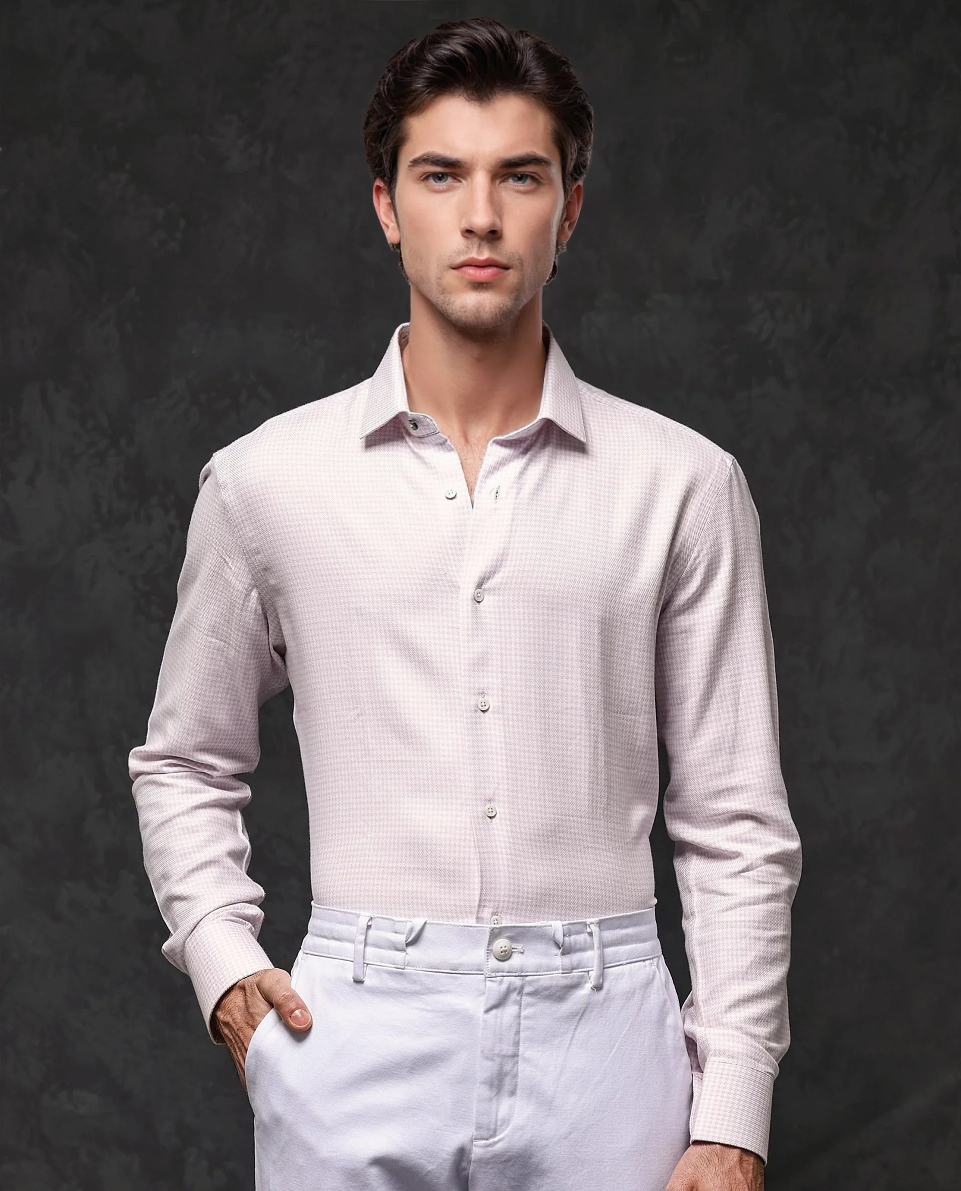 Rare Rabbit Men's Kinate Pastel Pink Cotton Checked Print Regular Fit Full Sleeve Collared Shirt - Image 3