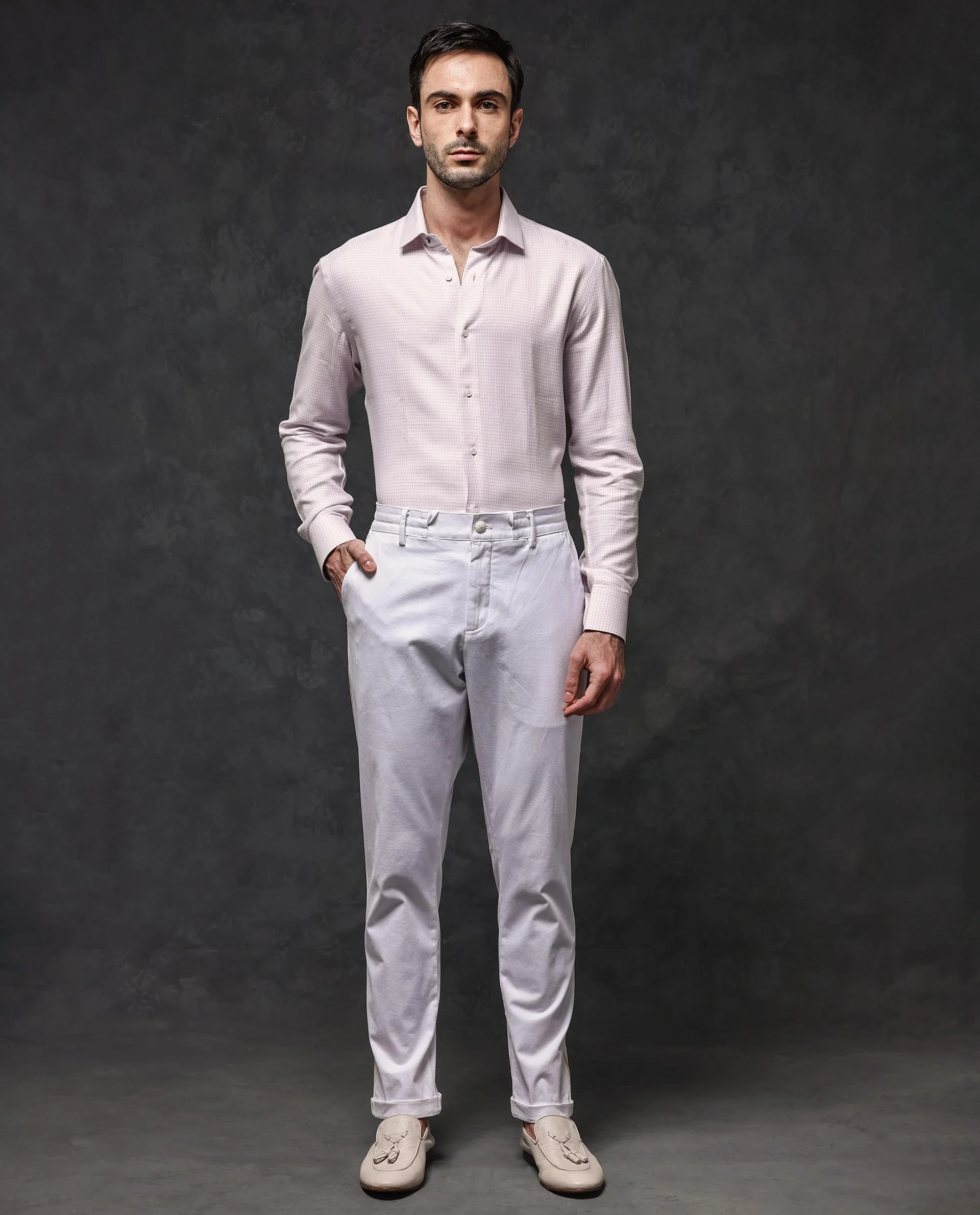 Rare Rabbit Men's Kinate Pastel Pink Cotton Checked Print Regular Fit Full Sleeve Collared Shirt - Image 4
