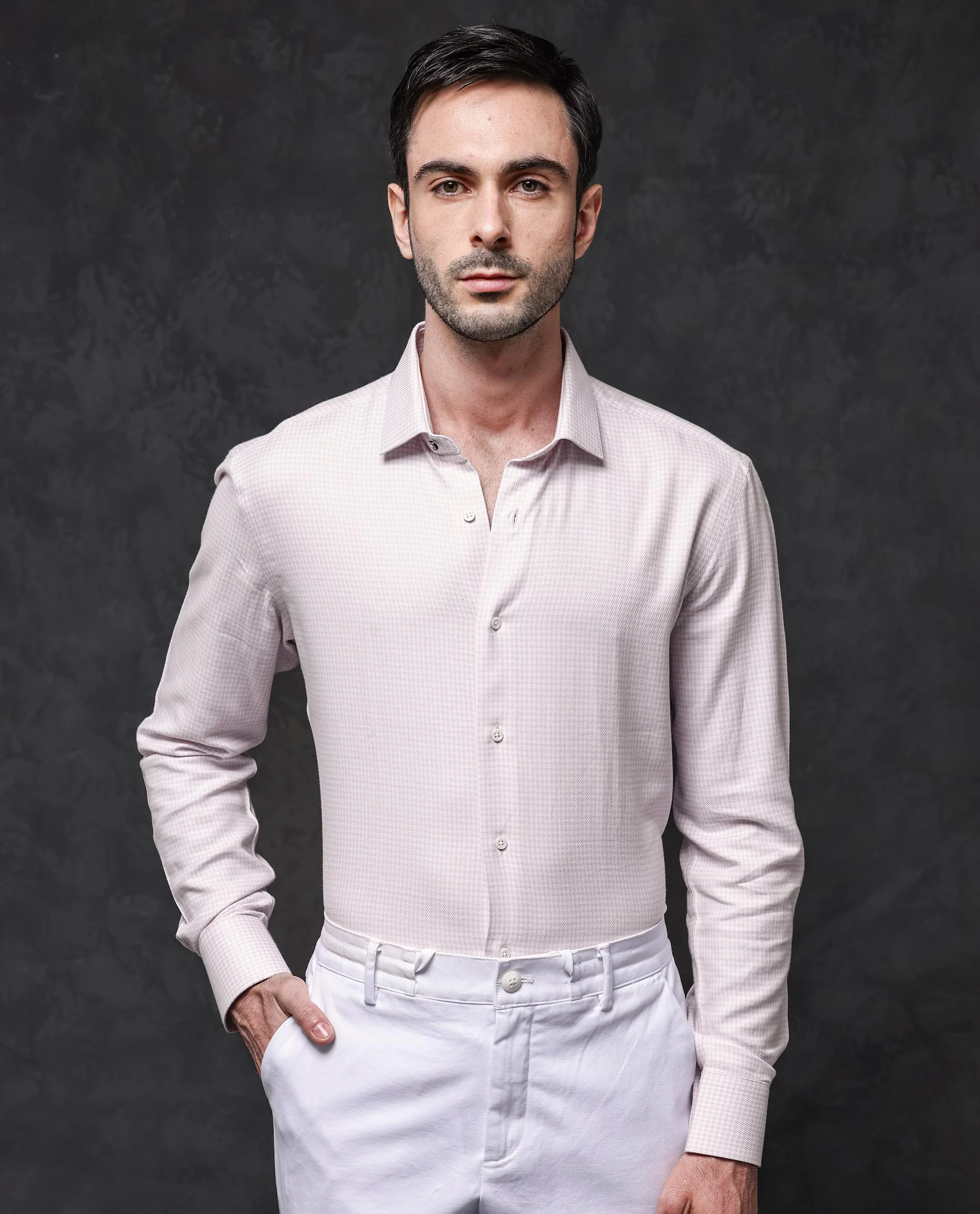 Rare Rabbit Men's Kinate Pastel Pink Cotton Checked Print Regular Fit Full Sleeve Collared Shirt - Image 8