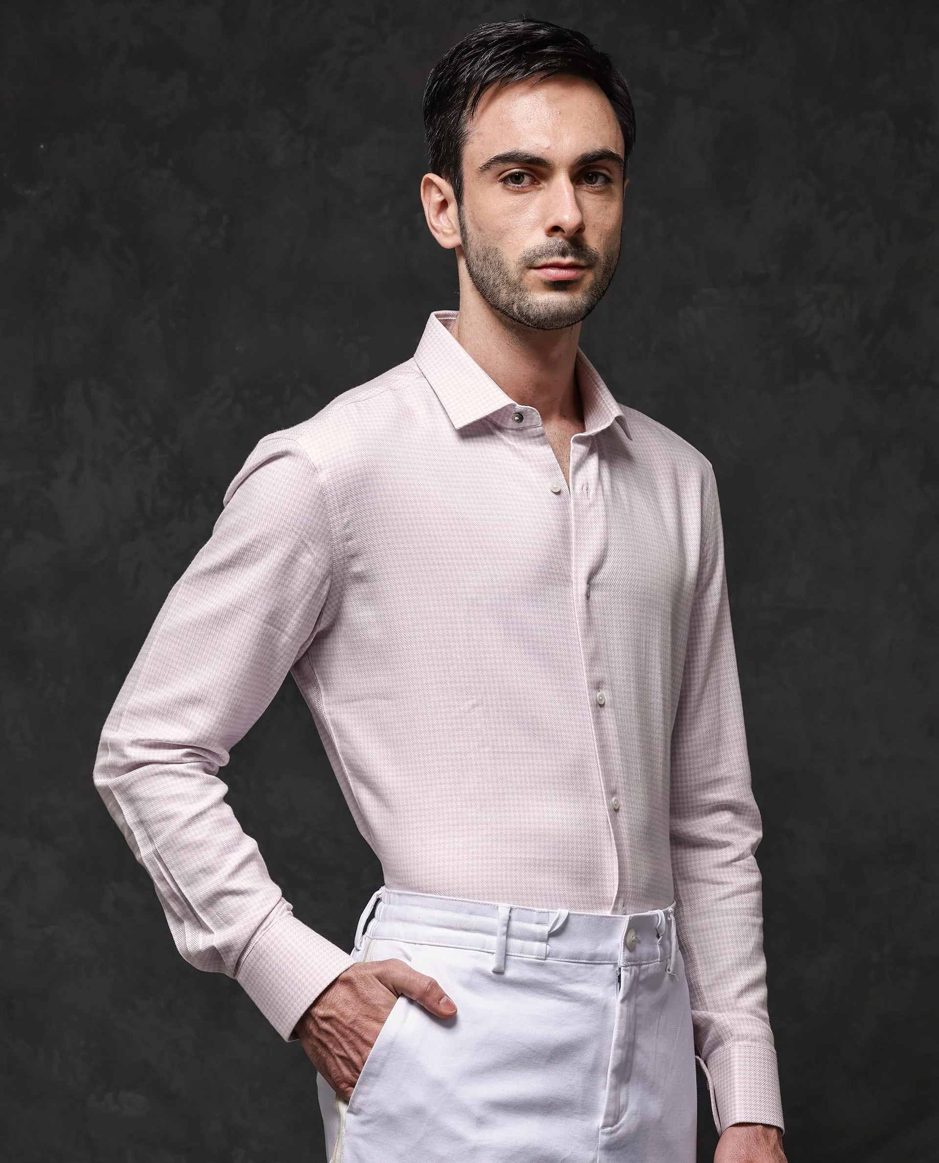 Rare Rabbit Men's Kinate Pastel Pink Cotton Checked Print Regular Fit Full Sleeve Collared Shirt - Image 9