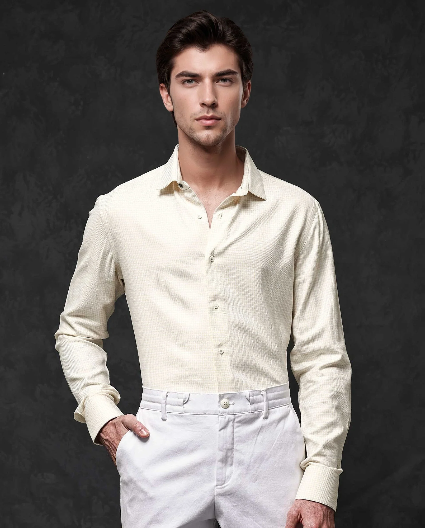 Rare Rabbit Men's Kinate Pastel Yellow Cotton Checked Print Regular Fit Full Sleeve Collared Shirt - Image 3