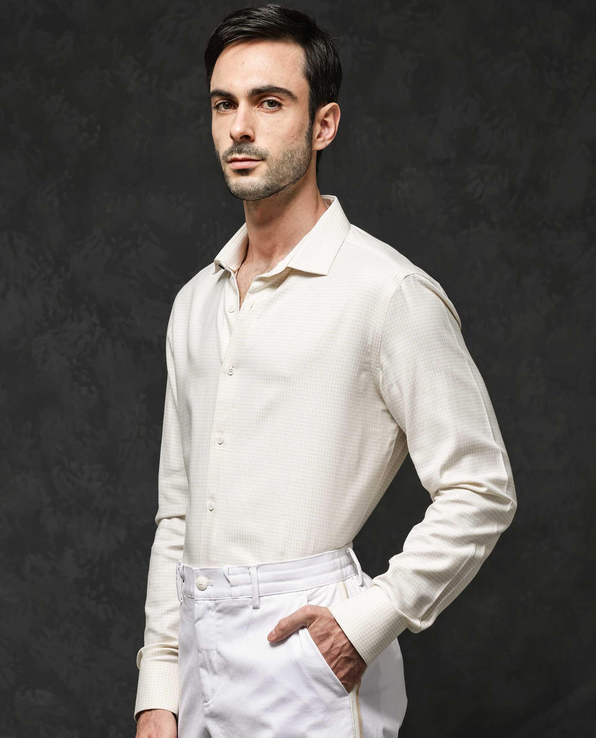 Rare Rabbit Men's Kinate Pastel Yellow Cotton Checked Print Regular Fit Full Sleeve Collared Shirt - Image 5
