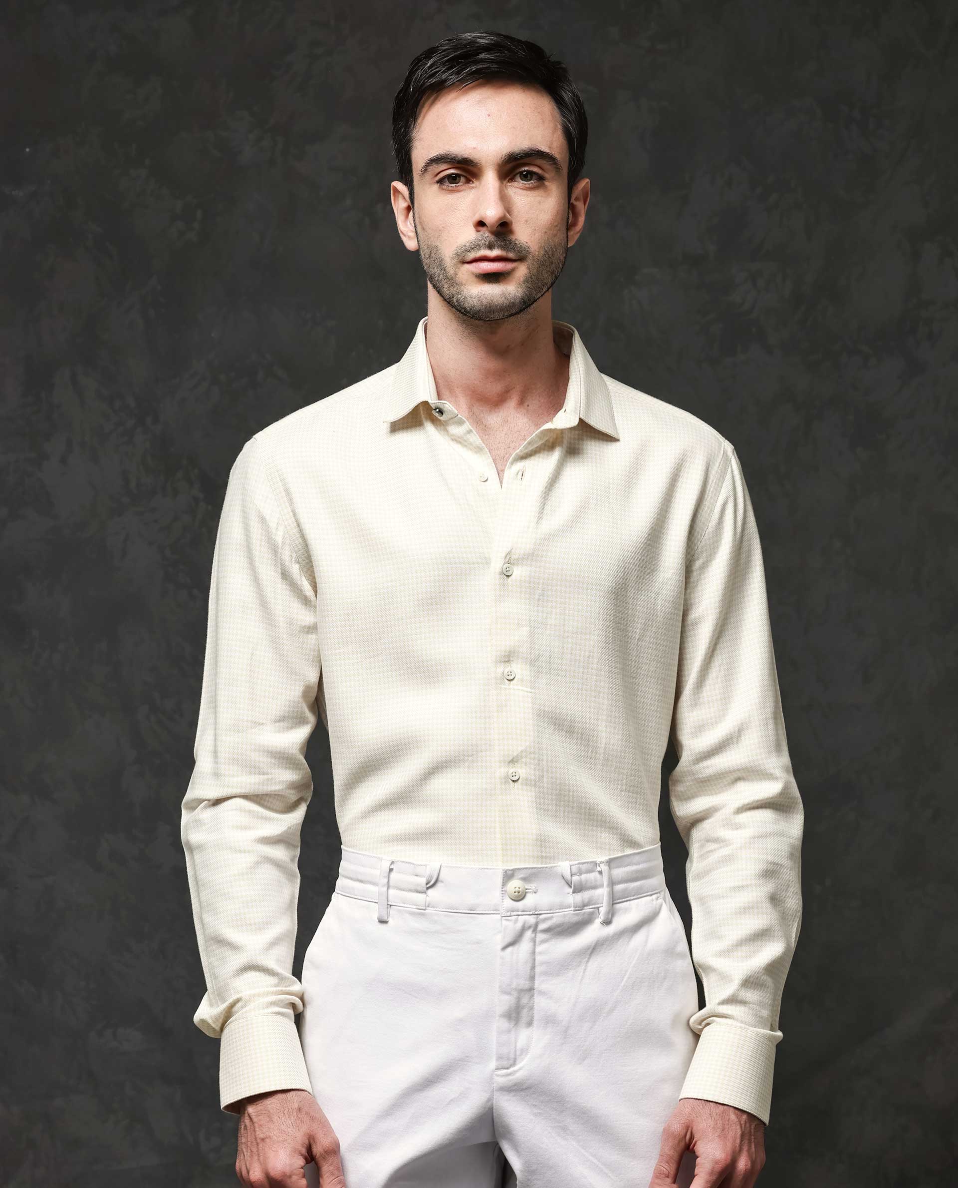 Rare Rabbit Men's Kinate Pastel Yellow Cotton Checked Print Regular Fit Full Sleeve Collared Shirt - Image 8