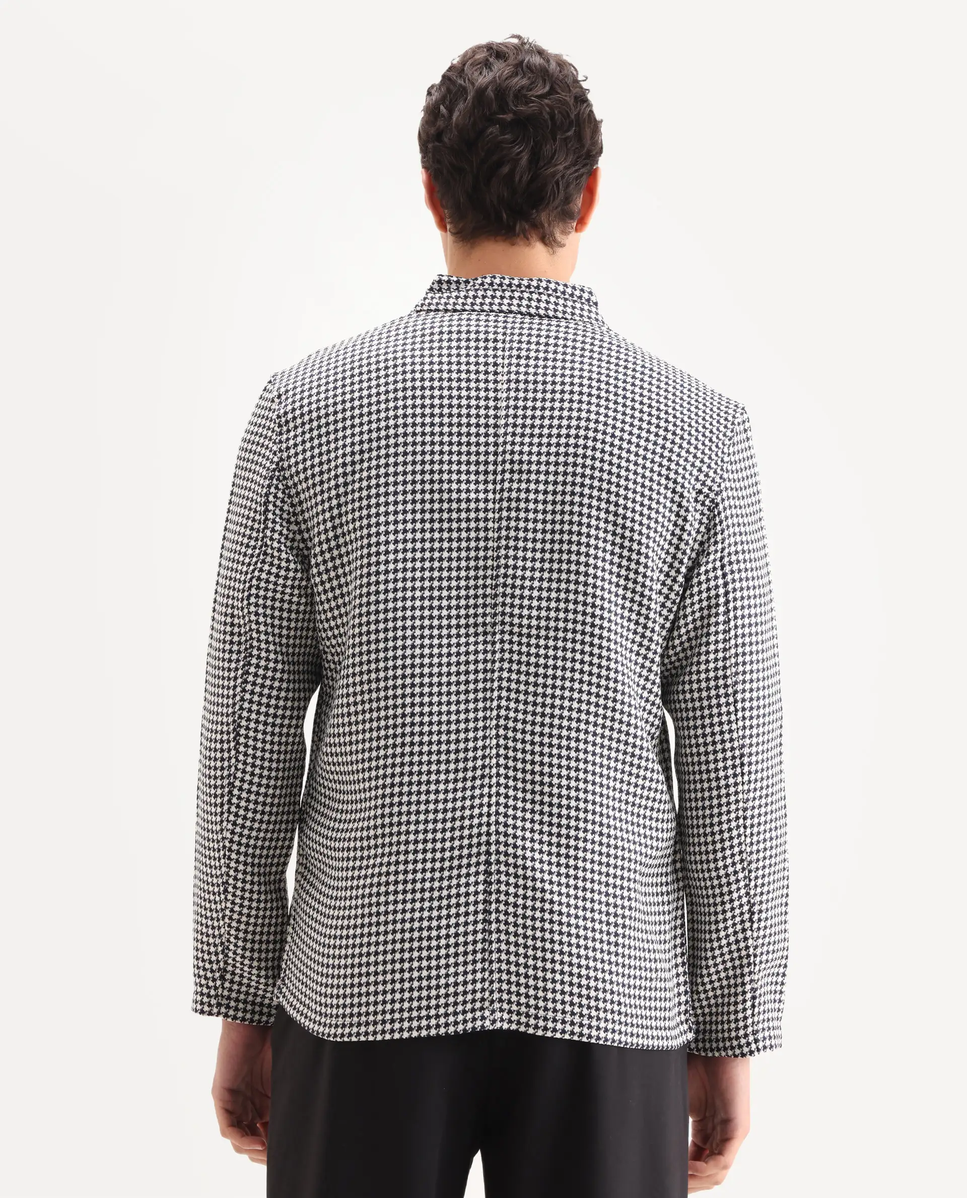 Rare Rabbit Men's Kinghound Navy Polyester Houndstooth Print Regular Fit Full Sleeve Mandarin Collar Jacket - Image 8