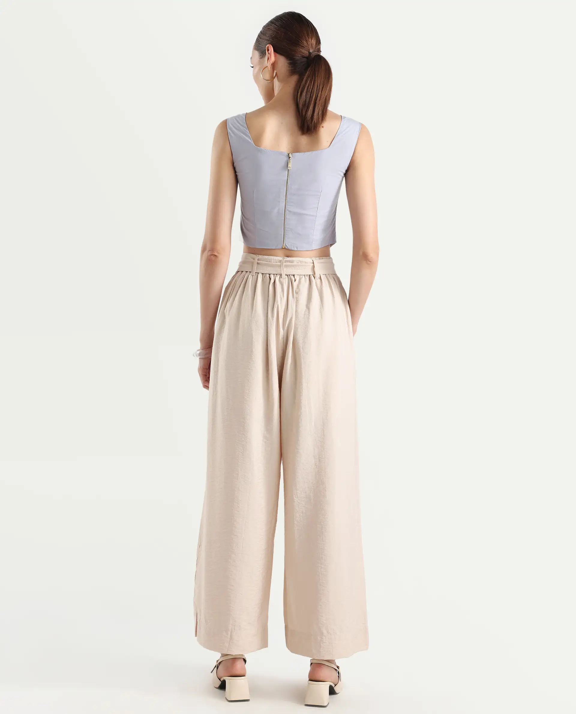 Rareism Women's Kingko Beige Cotton Blend Plain Ankle Length Straight Fit Trouser - Image 8