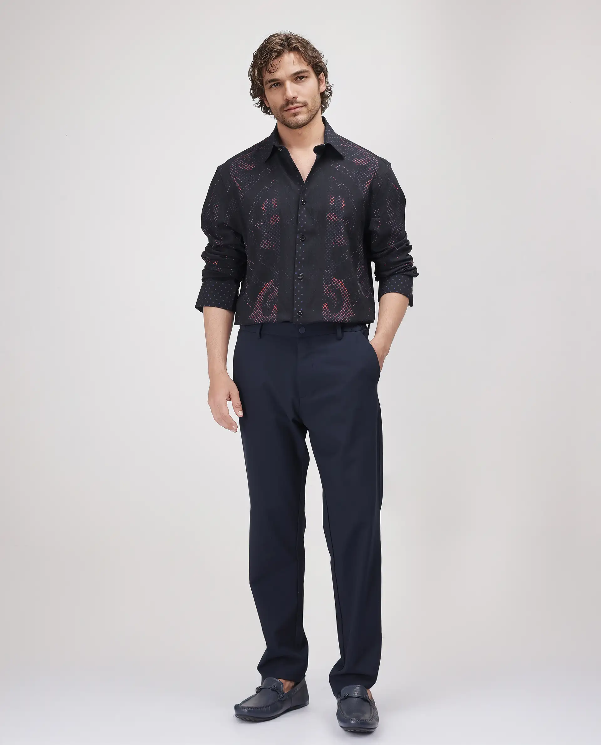 Rare Rabbit Men's Kini Black Viscose Blend Decorative Print Relaxed Fit Full Sleeve Collared Shirt - Image 2