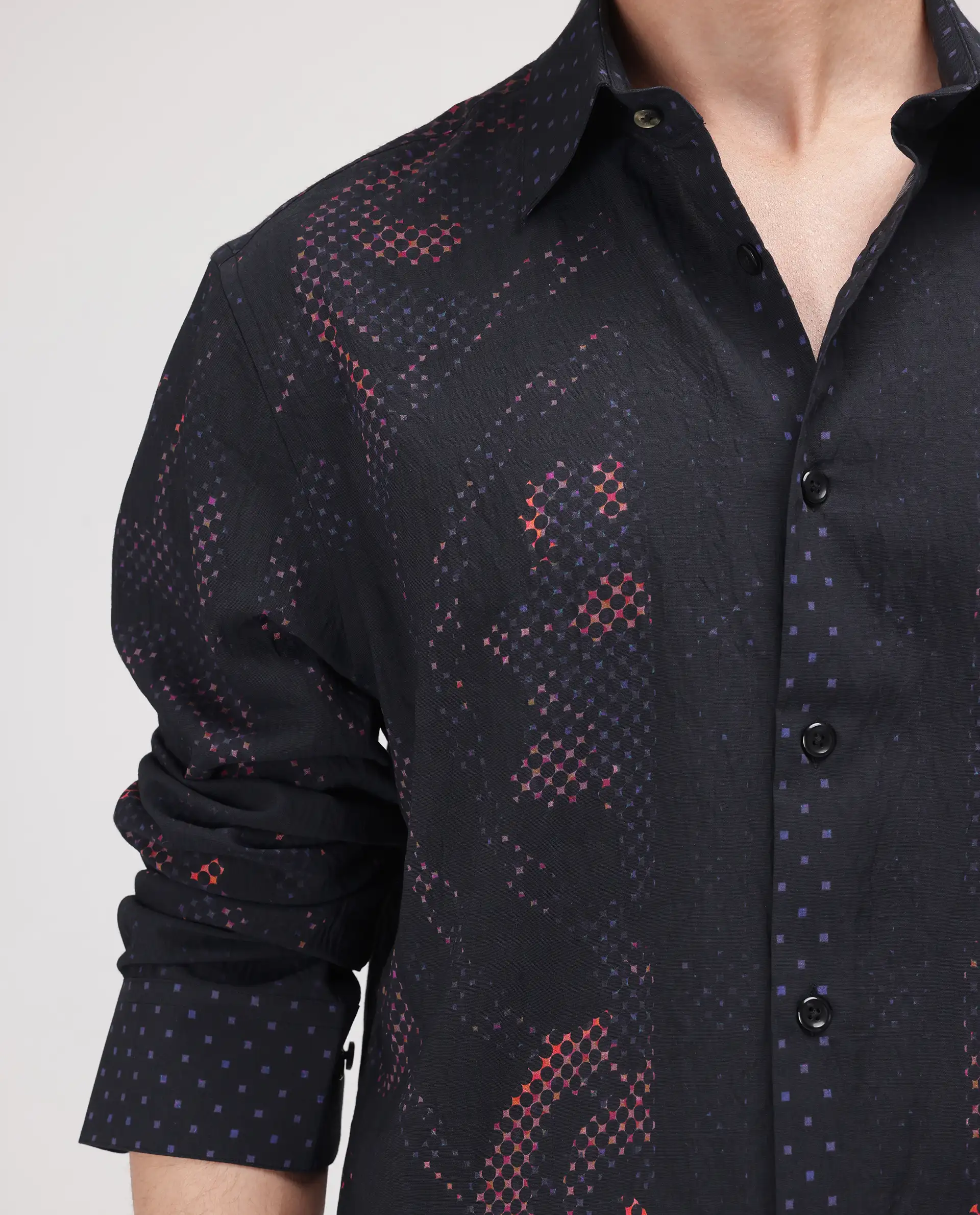 Rare Rabbit Men's Kini Black Viscose Blend Decorative Print Relaxed Fit Full Sleeve Collared Shirt - Image 3