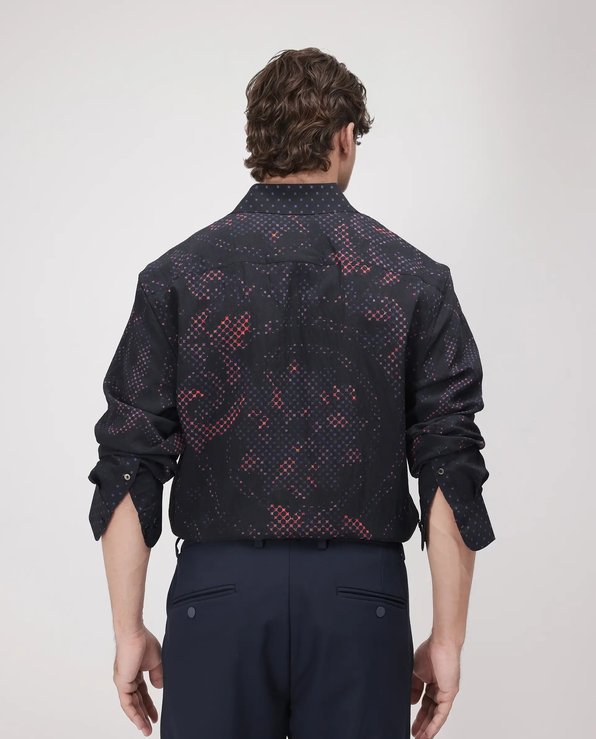 Rare Rabbit Men's Kini Black Viscose Blend Decorative Print Relaxed Fit Full Sleeve Collared Shirt - Image 4