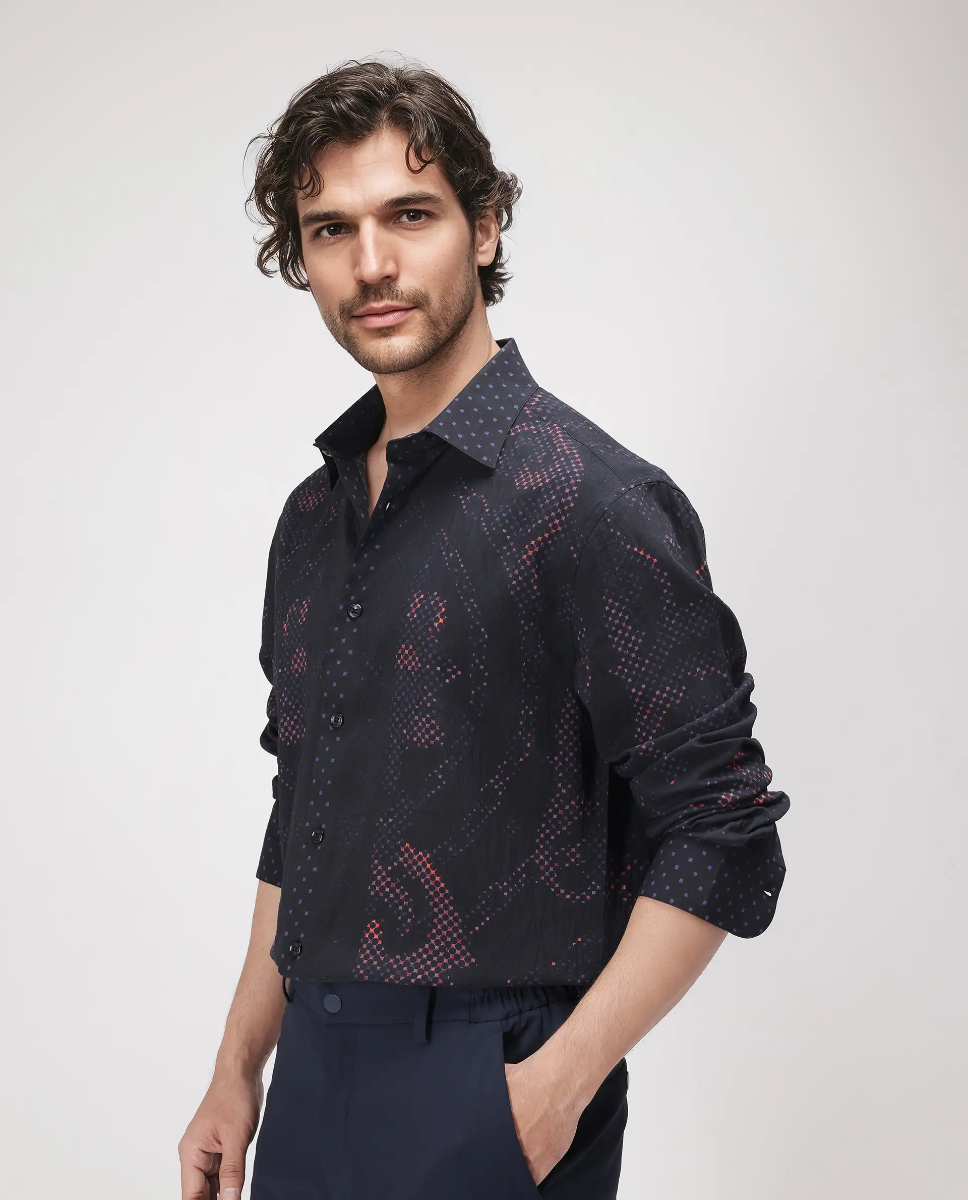 Rare Rabbit Men's Kini Black Viscose Blend Decorative Print Relaxed Fit Full Sleeve Collared Shirt - Image 5
