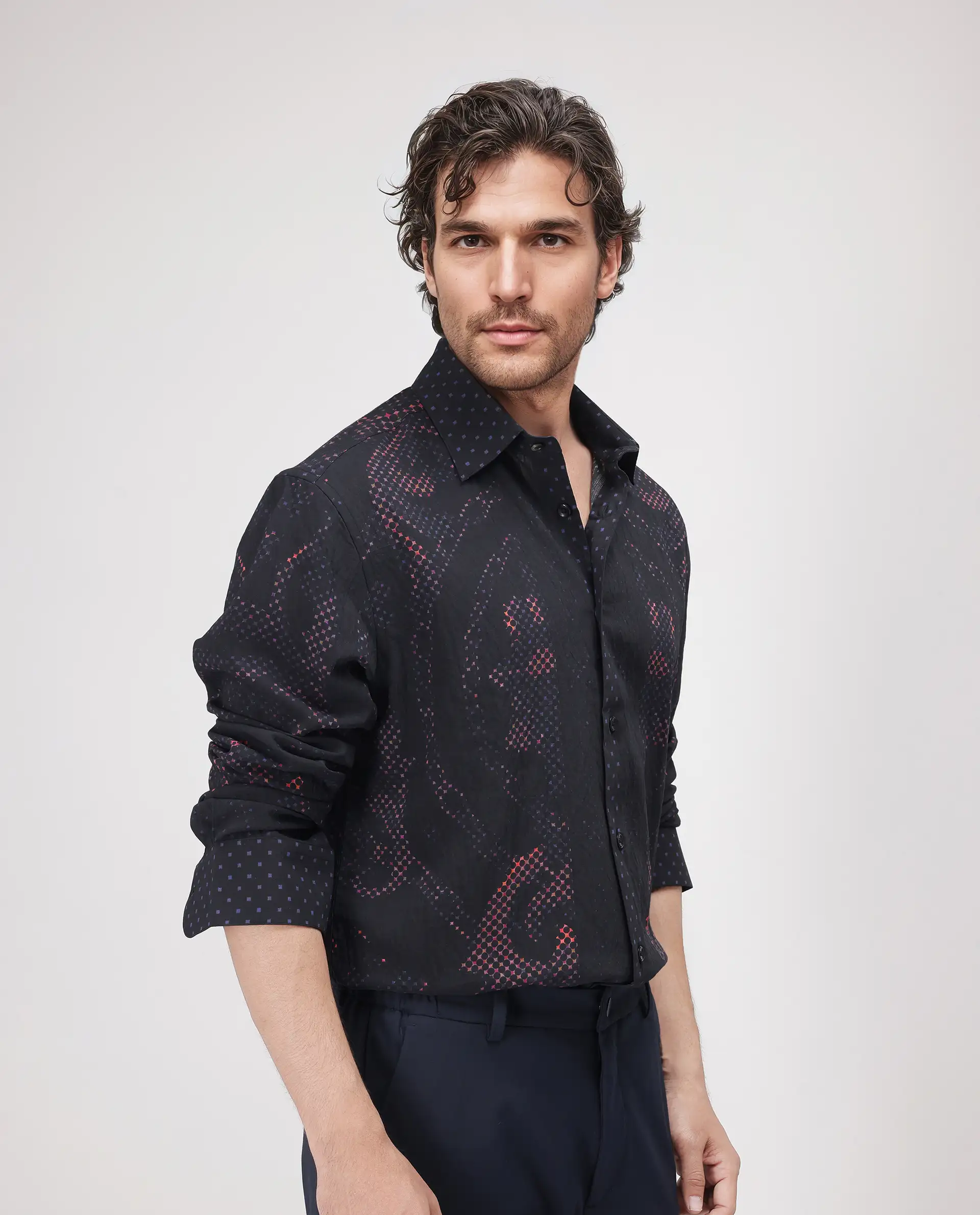 Rare Rabbit Men's Kini Black Viscose Blend Decorative Print Relaxed Fit Full Sleeve Collared Shirt - Image 6