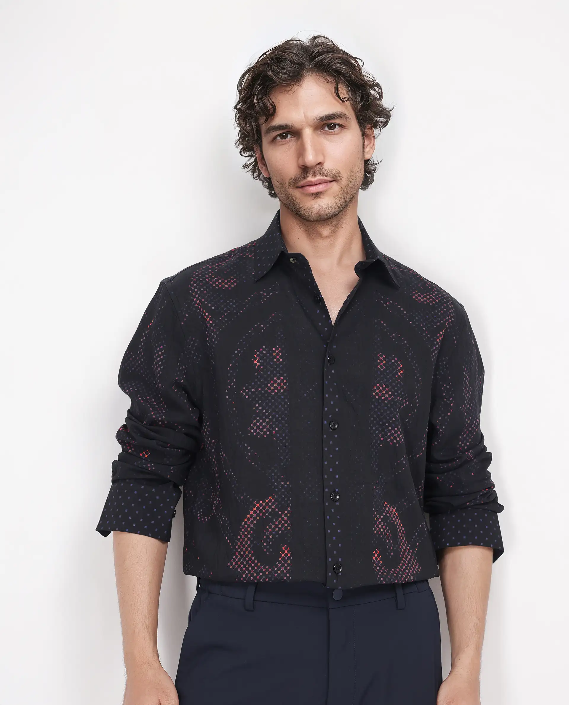 Rare Rabbit Men's Kini Black Viscose Blend Decorative Print Relaxed Fit Full Sleeve Collared Shirt - Image 8