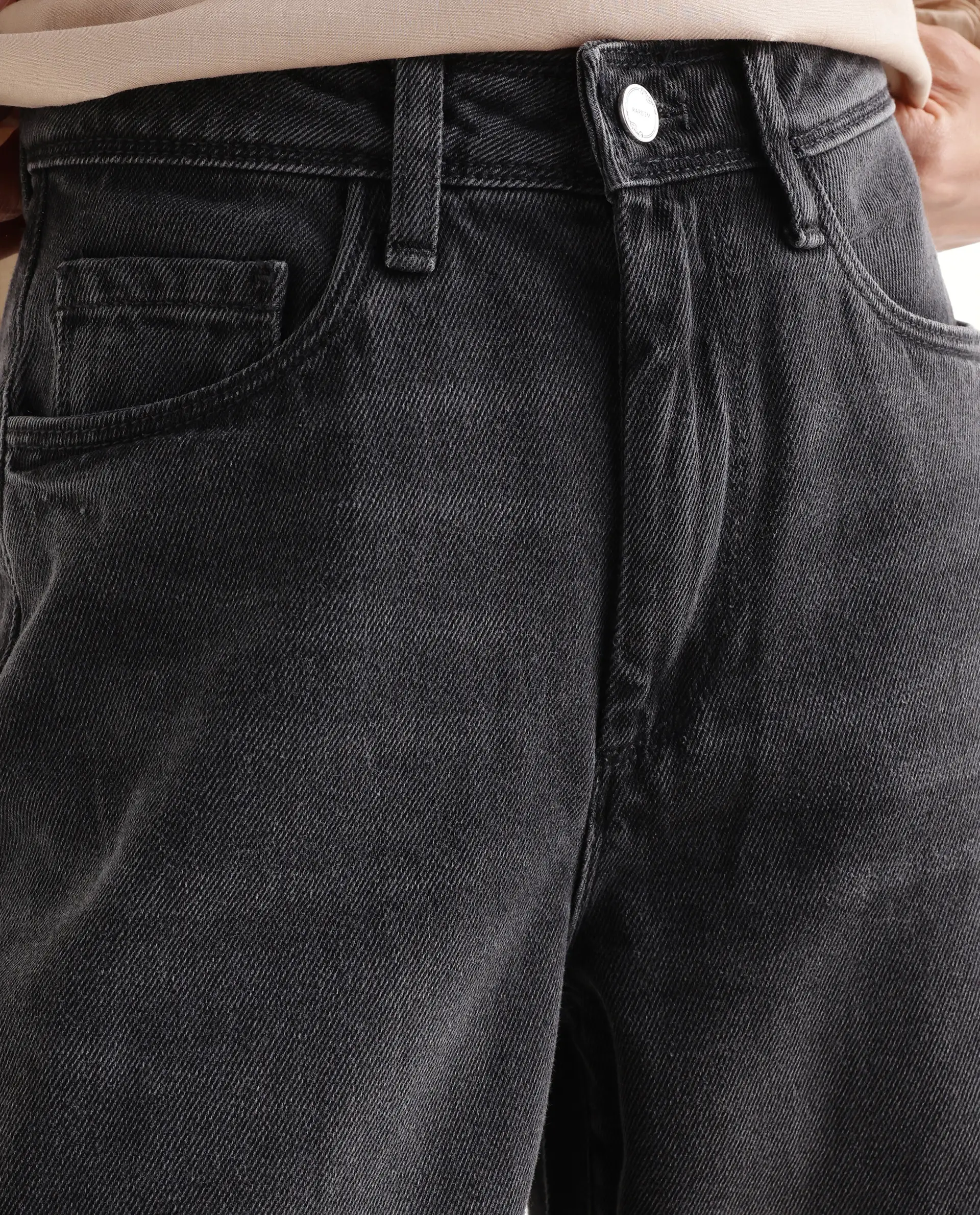 Rareism Women's Kinzy Black Cotton Plain Ankle Length Effortless Sculpt high wide Jeans - Image 3