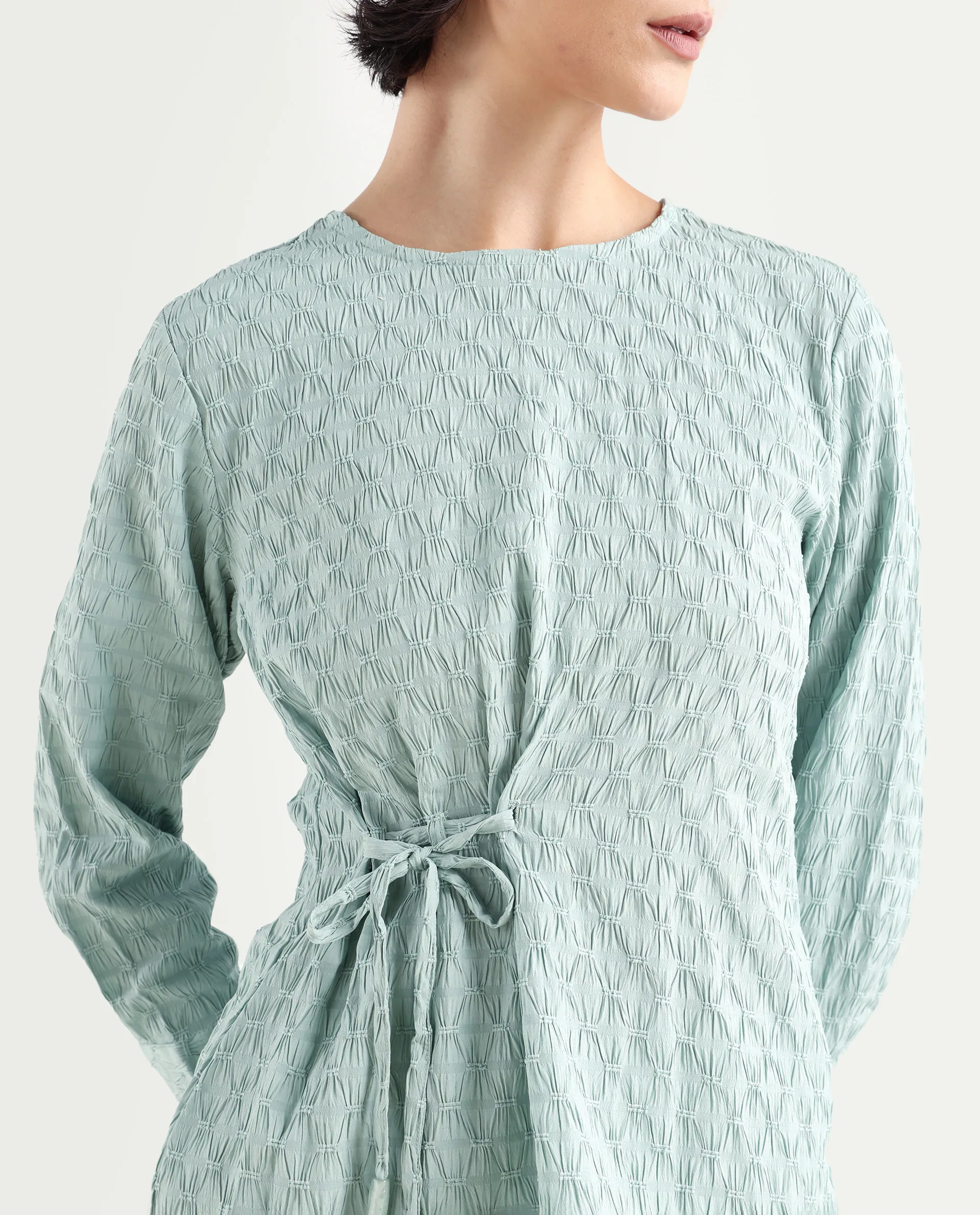 Rareism Women's Kiop Green Polyester Crew Neck Plain Cuffed Sleeve Regular Fit Top - Image 4