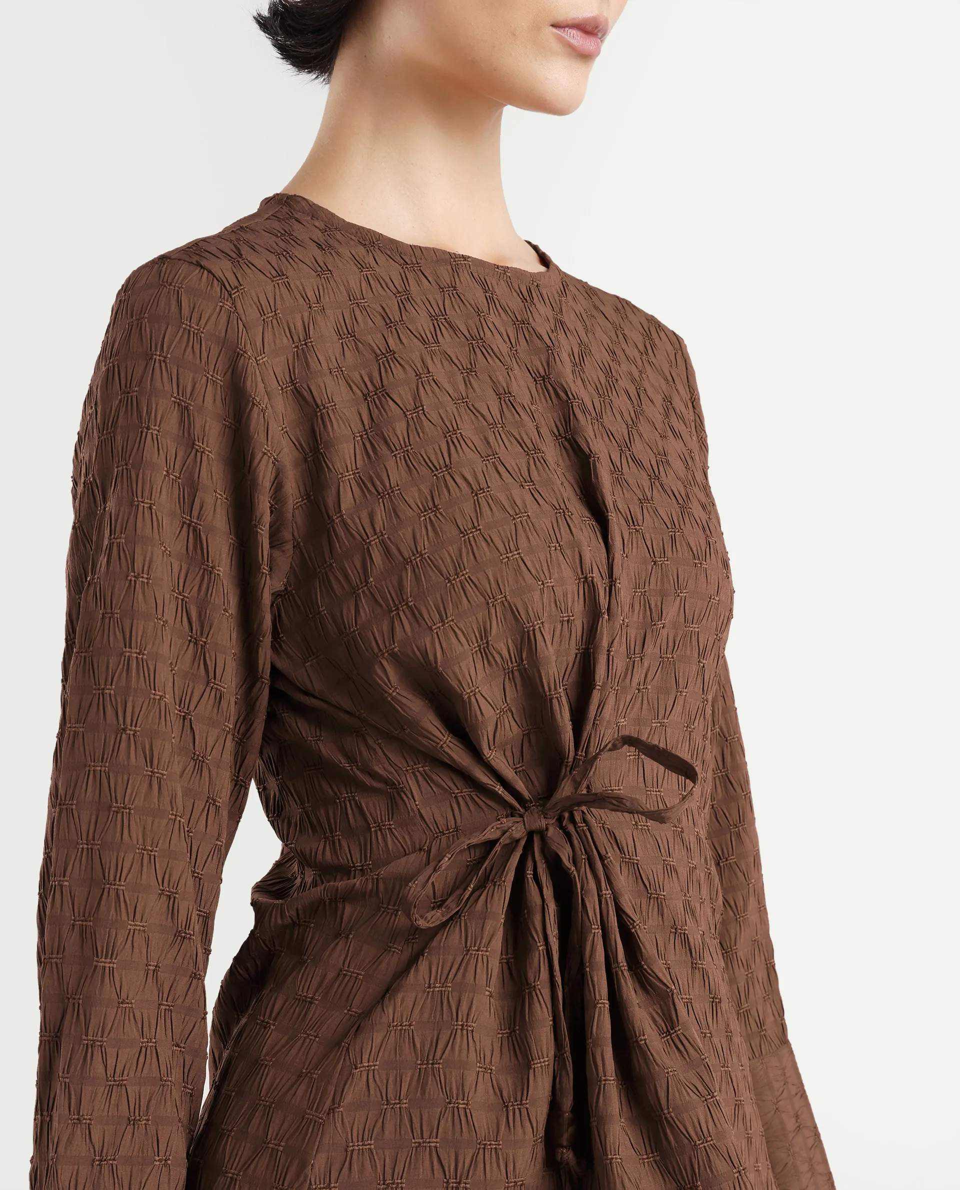 Rareism Women's Kiop Rust Polyester Crew Neck Plain Cuffed Sleeve Regular Fit Top - Image 4