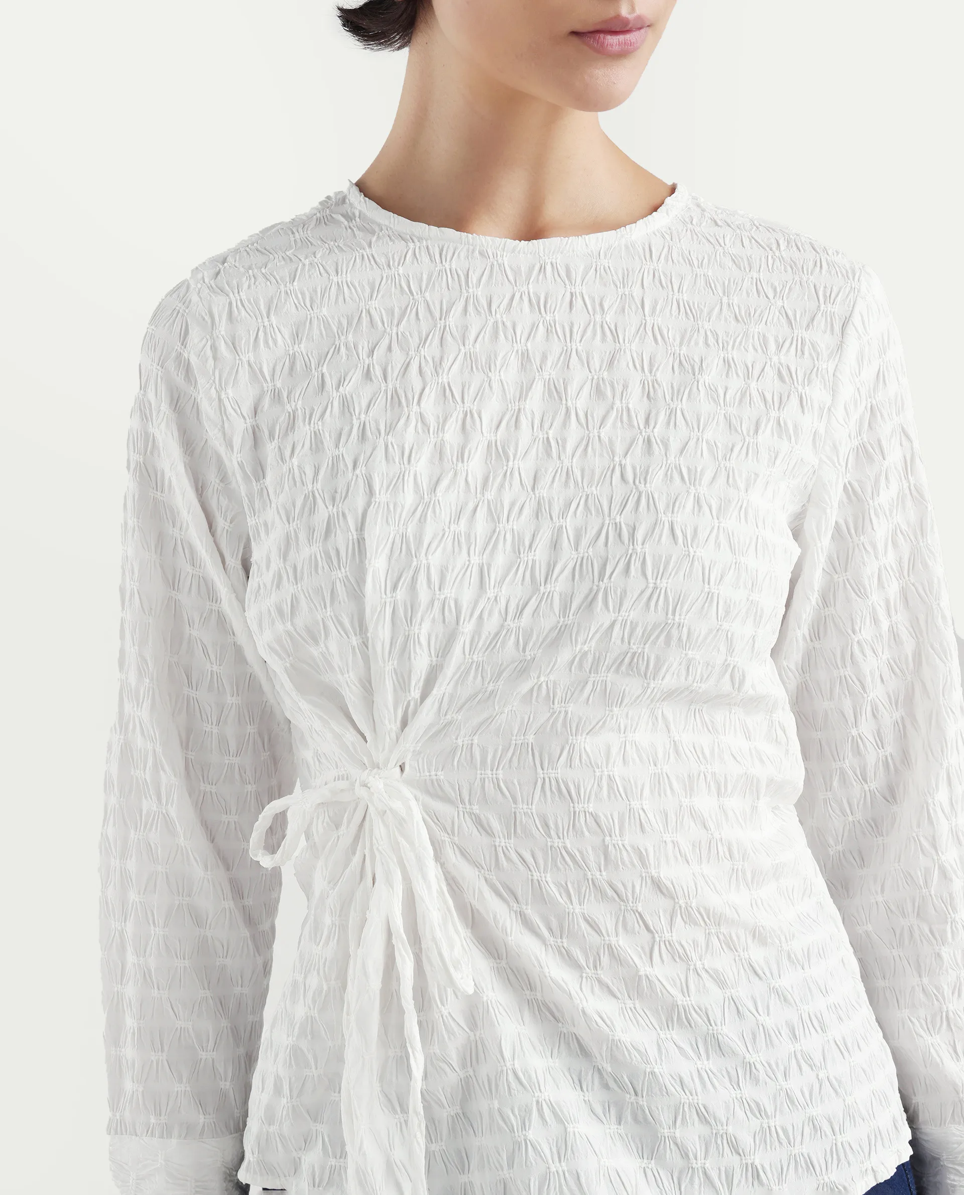 Rareism Women's Kiop White Polyester Crew Neck Plain Cuffed Sleeve Regular Fit Top - Image 4
