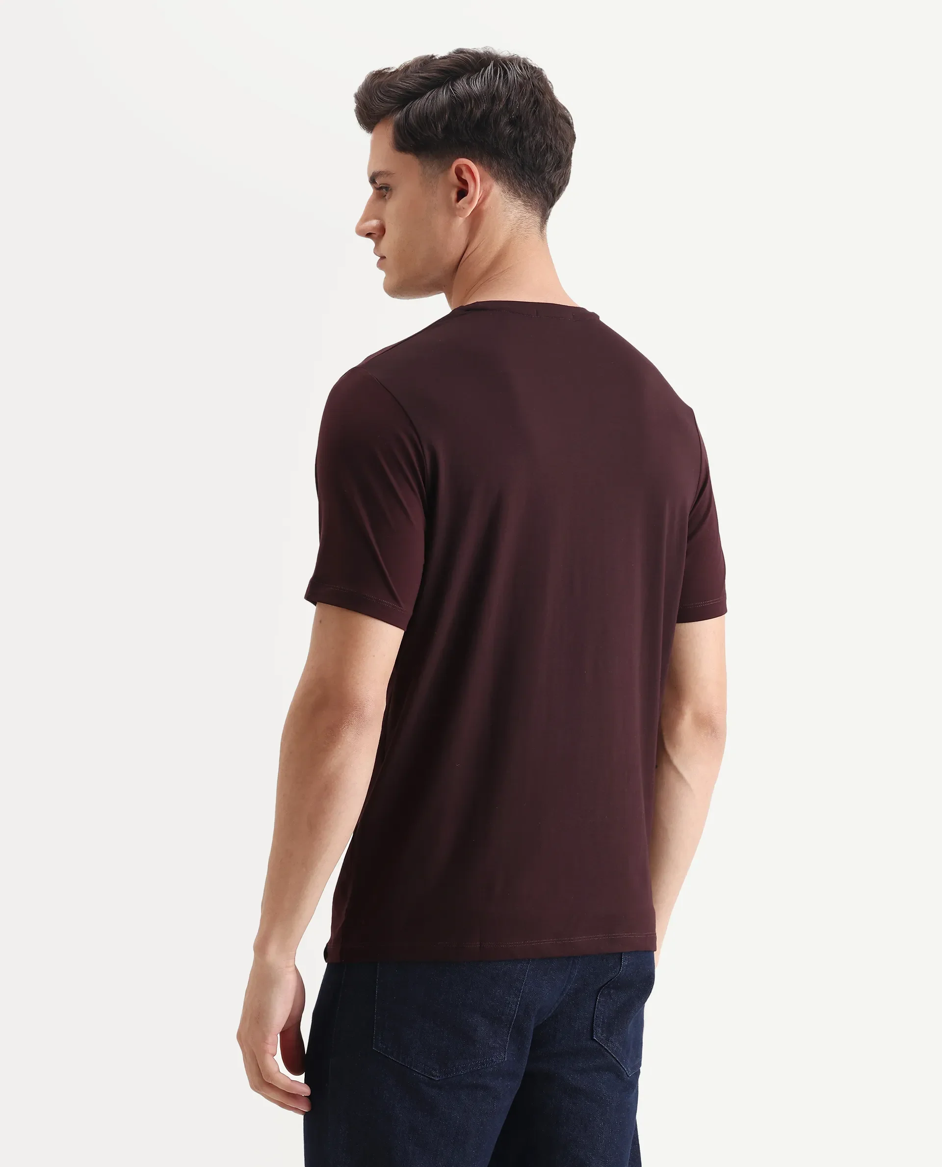 Rare Rabbit Men's Kios Dark Brown Cotton Blend Graphic Print Regular Fit Half Sleeve Crew Neck T-Shirt - Image 7