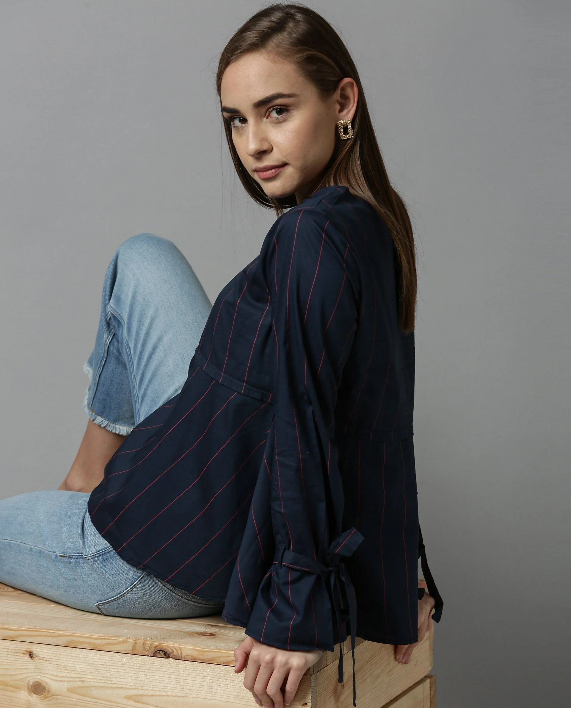 Rareism Women Kira Navy Top Full Sleeves - Image 4