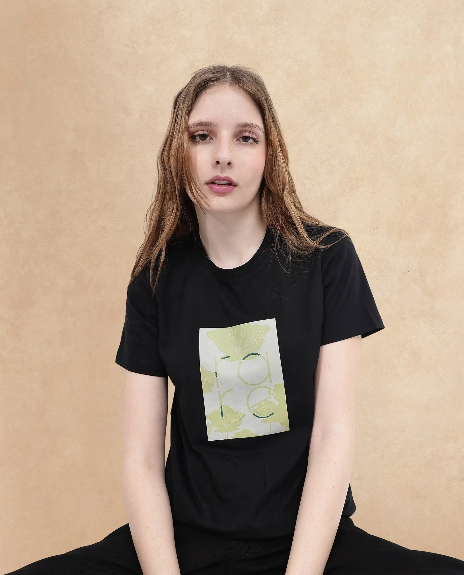 Rareism Women's Kirk Black Cotton Blend Crew Neck Graphic Print Regular Fit T-Shirt - Image 2