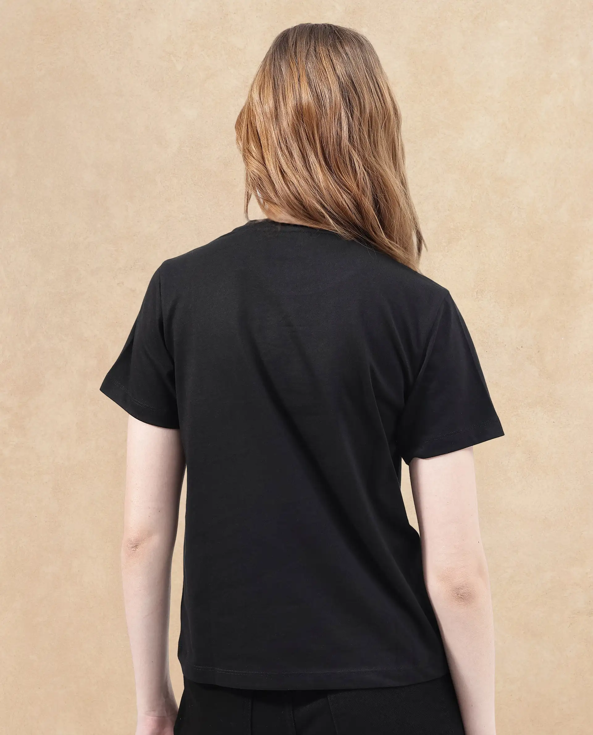 Rareism Women's Kirk Black Cotton Blend Crew Neck Graphic Print Regular Fit T-Shirt - Image 5