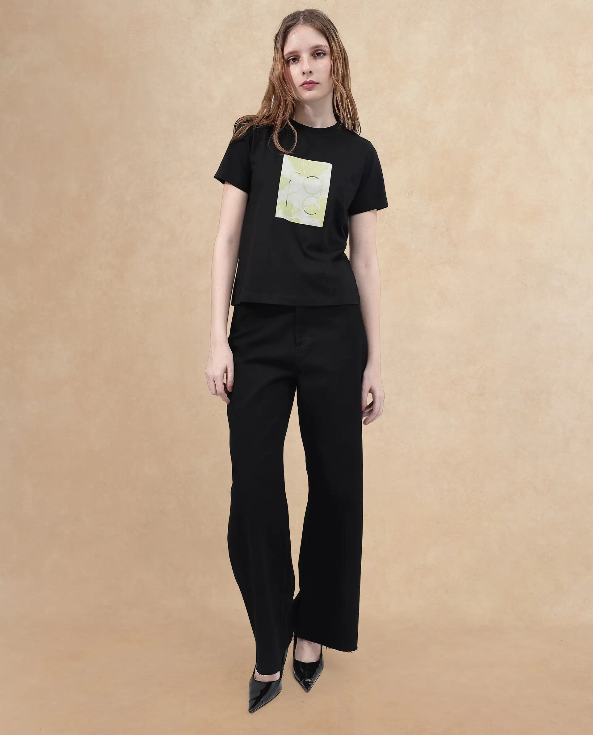 Rareism Women's Kirk Black Cotton Blend Crew Neck Graphic Print Regular Fit T-Shirt - Image 6